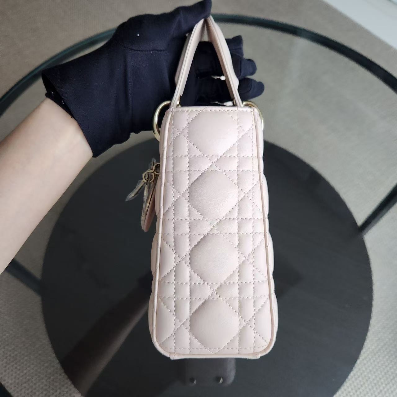 Dior Lady Small - Cannage Lambskin Light Blush Pink Gold Hardware