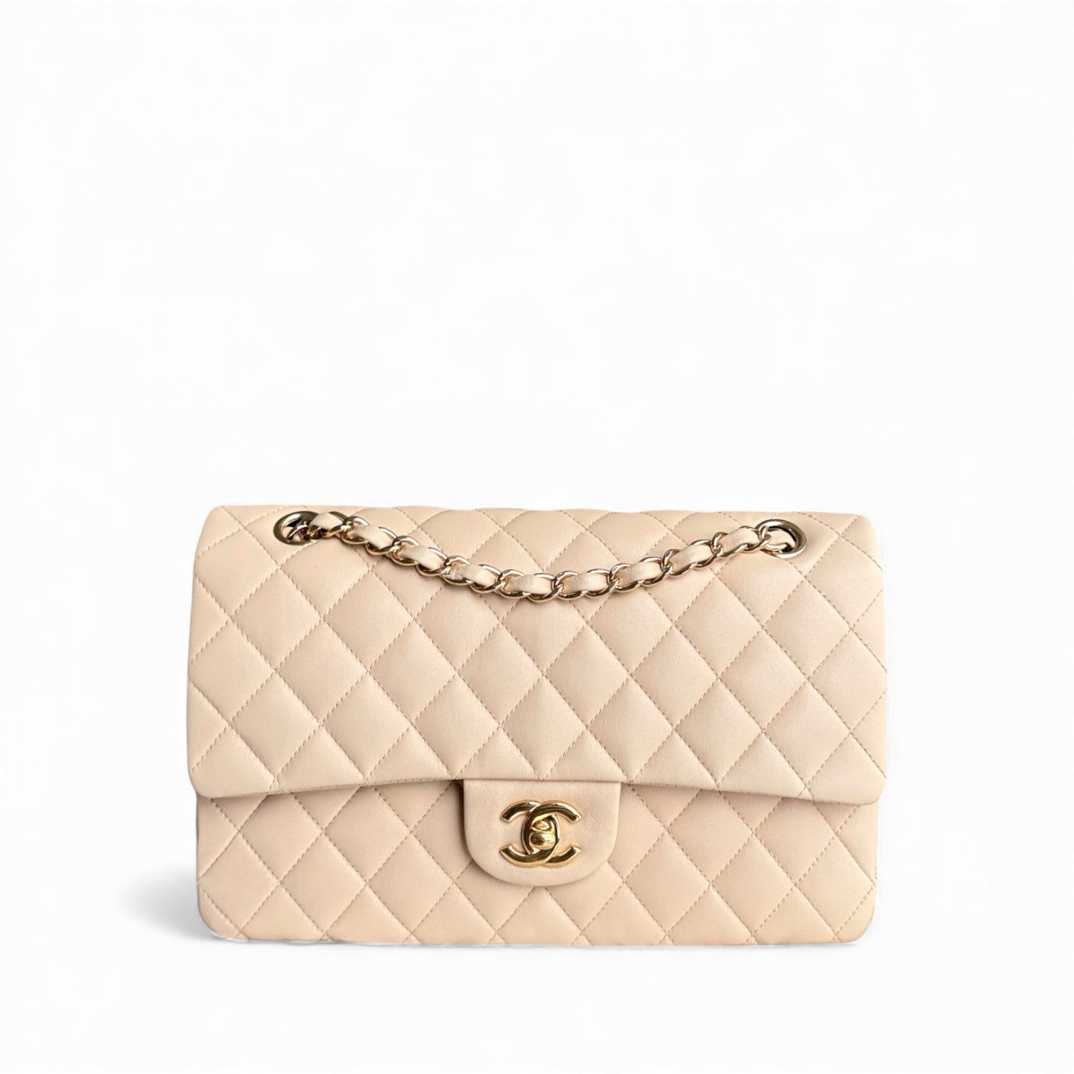 Chanel Classic Flap Medium - 25CM Quilted Lambskin Beige Gold Hardware Series 18