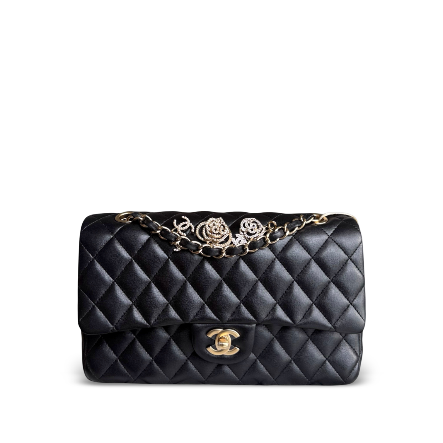 Chanel Classic Flap Medium - Special Valentine Edition 25CM Quilted Lambskin Black Gold Hardware Series 19