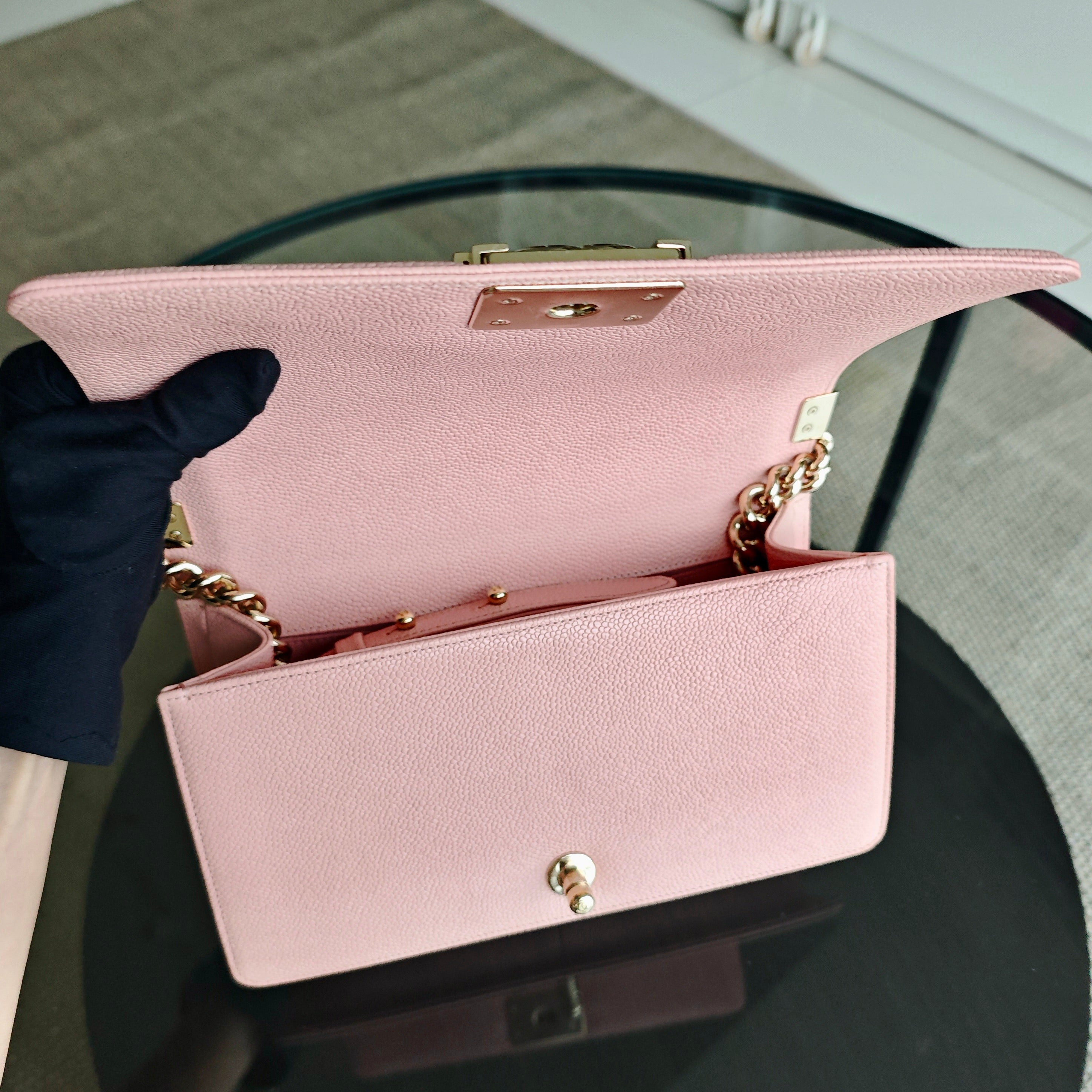 Chanel Boy Medium - Caviar 25CM Quilted Light Pink Gold Hardware Series 29