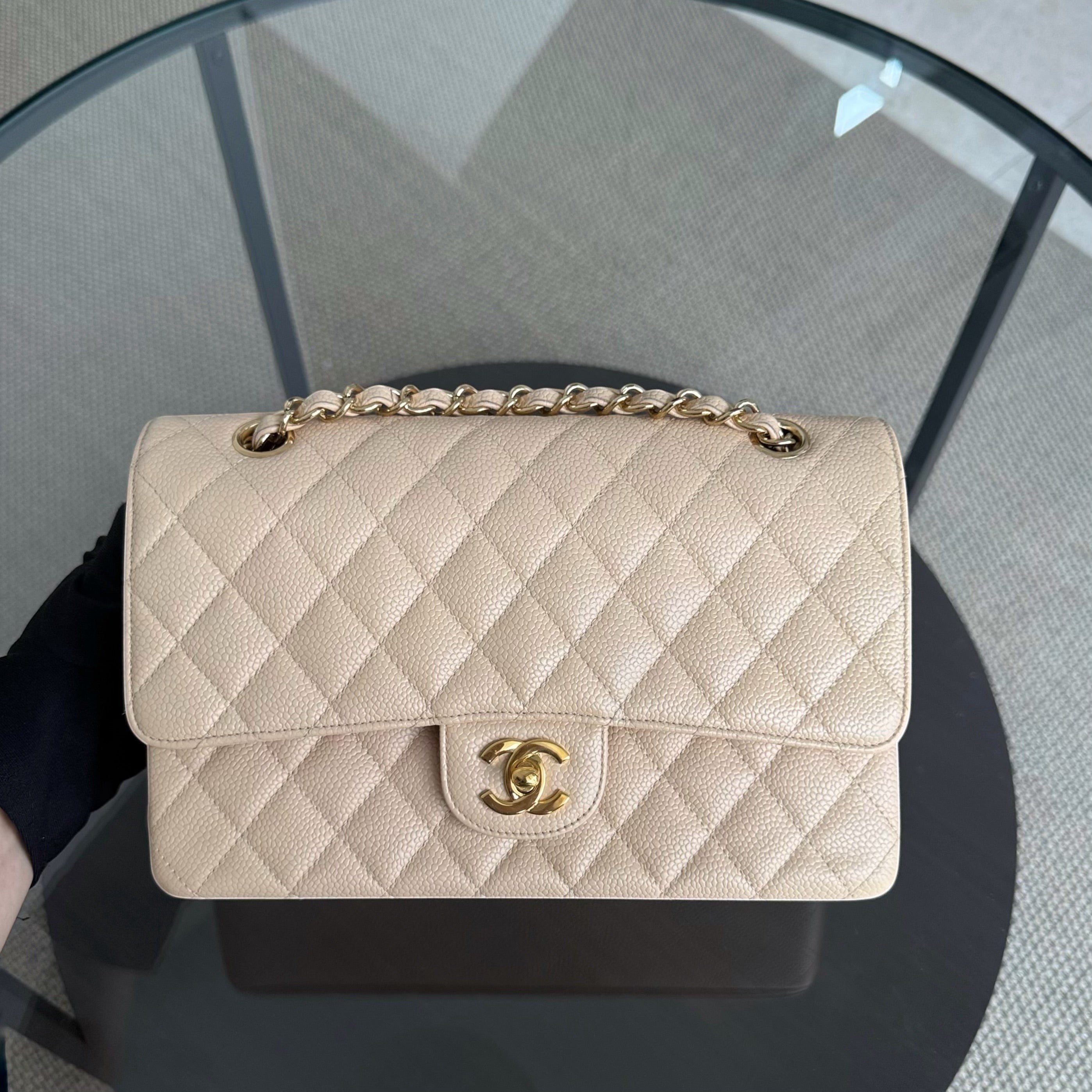 Chanel Classic Flap Medium - Caviar 25CM Quilted Beige Gold Hardware Series 14