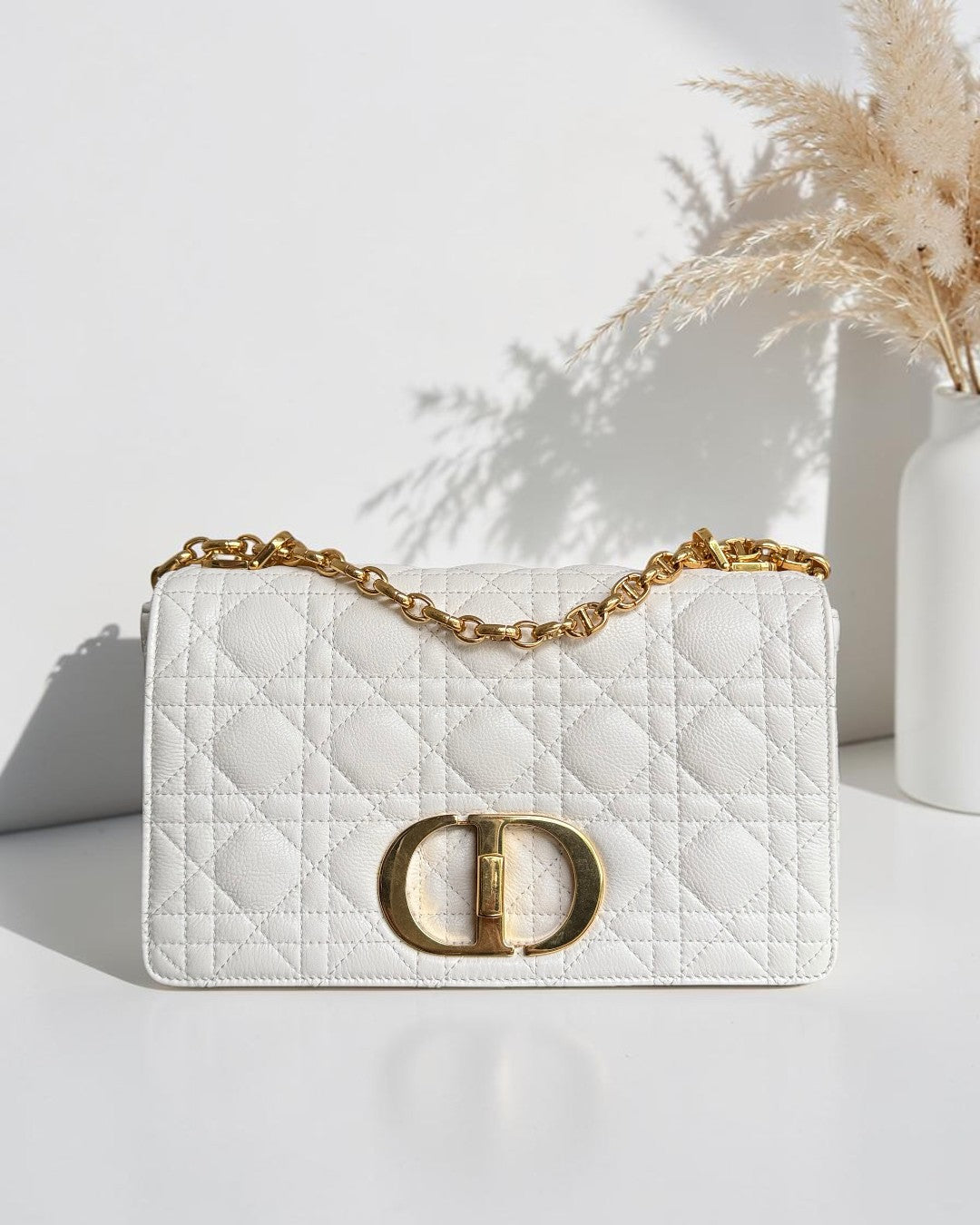 Dior Caro Medium - Cannage Grained Calfskin White Gold Hardware