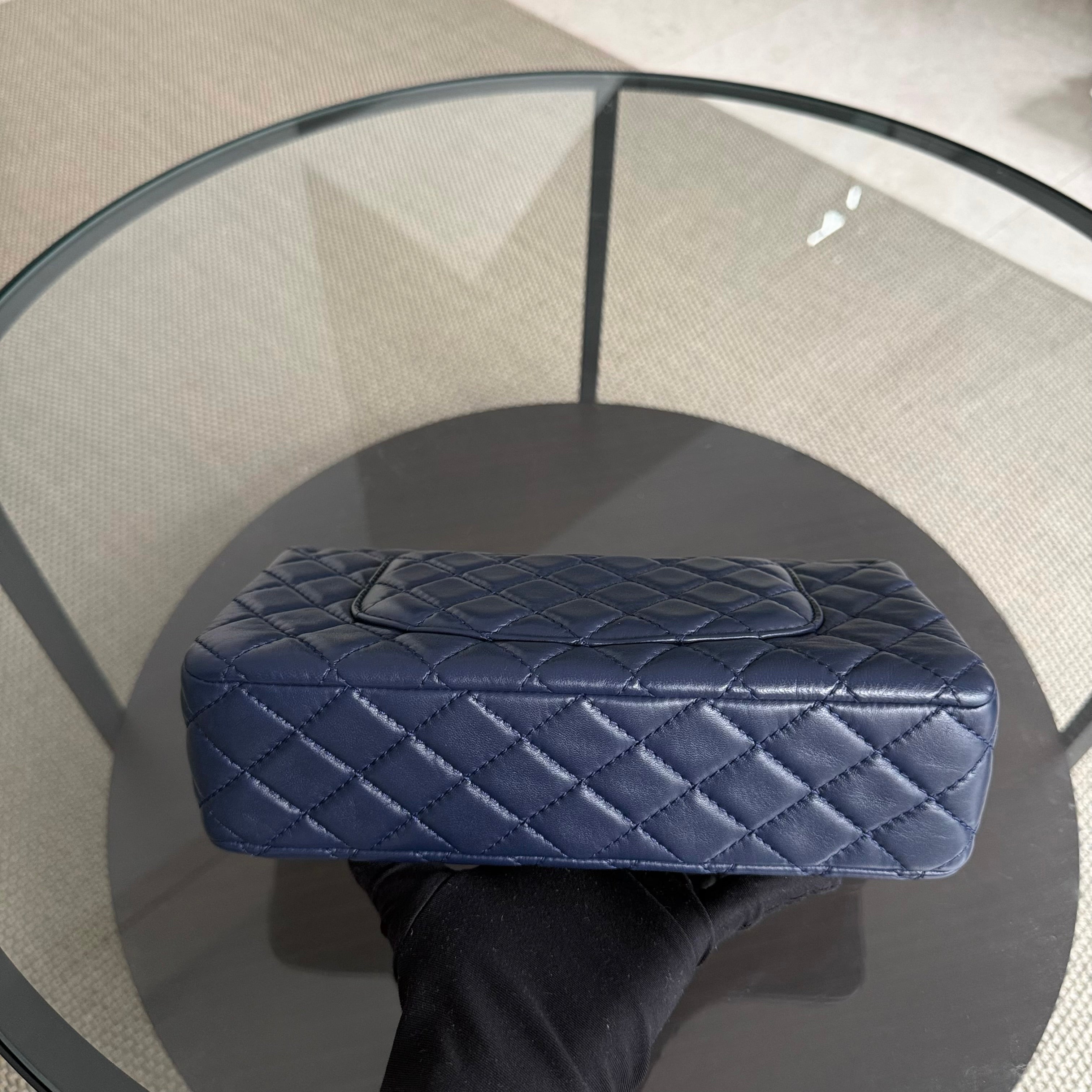 Chanel Classic Flap Medium - 25CM Quilted Lambskin Dark Blue Gold Hardware Series 12
