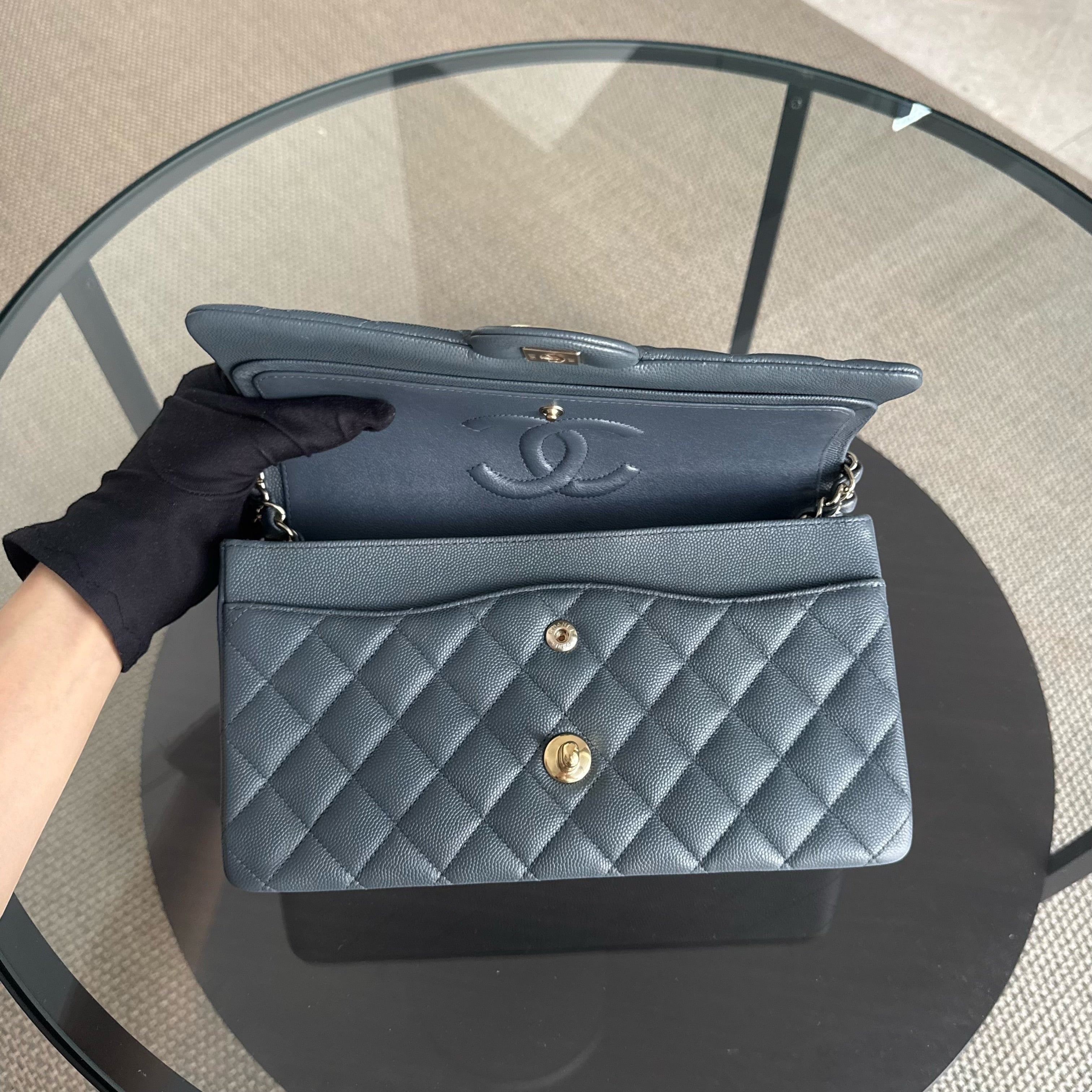 Chanel Classic Flap Medium - 25CM Quilted Caviar Dark Gray Gold Hardware Series 26