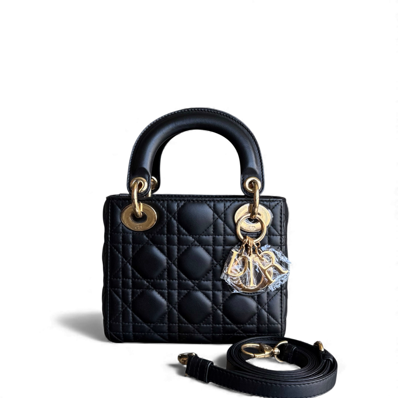 Dior Lady Mini - Cannage Lambskin Black Gold Hardware Adjustable Strap