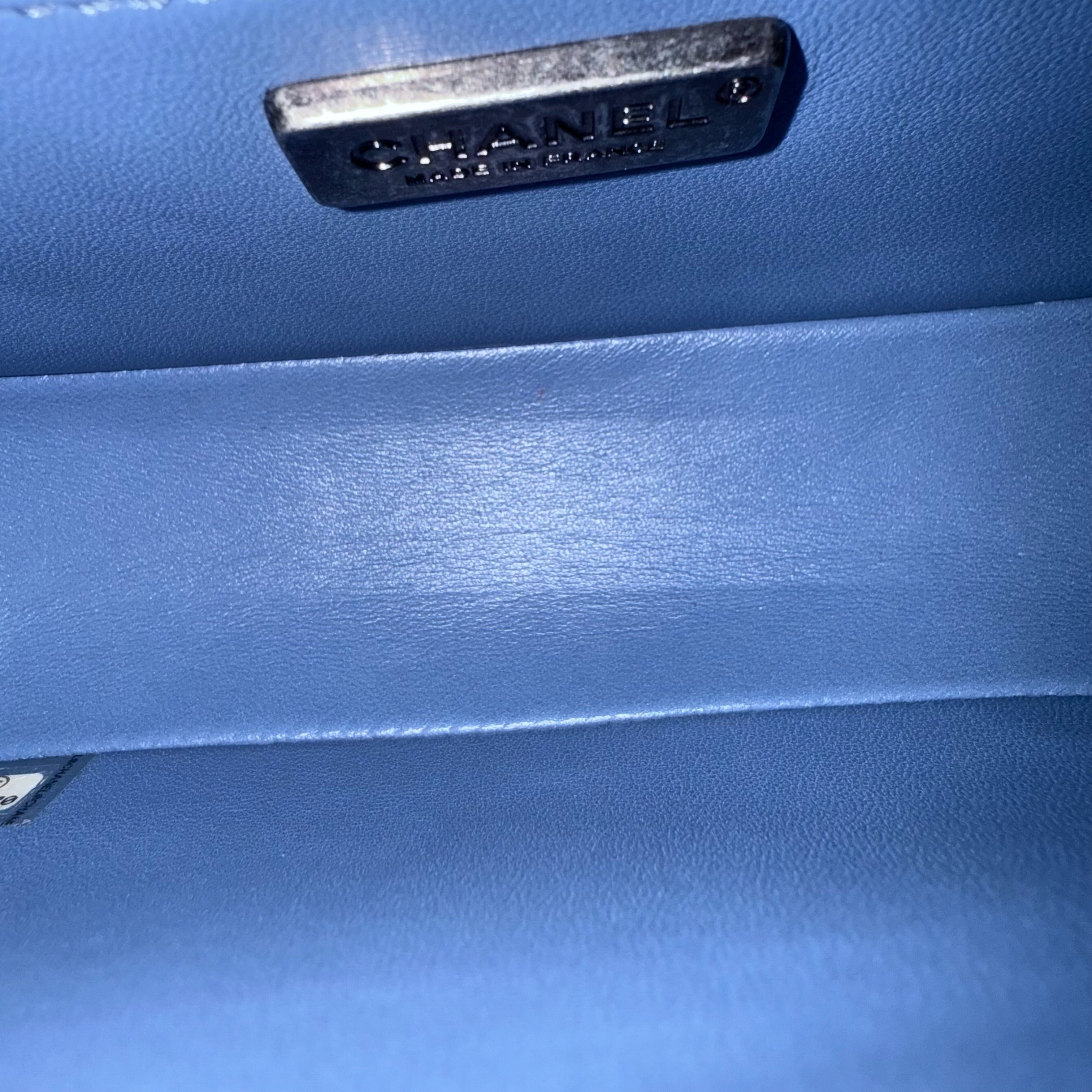 Chanel Boy Small - Stingray Light Blue Ruthenium Silver Hardware Series 22