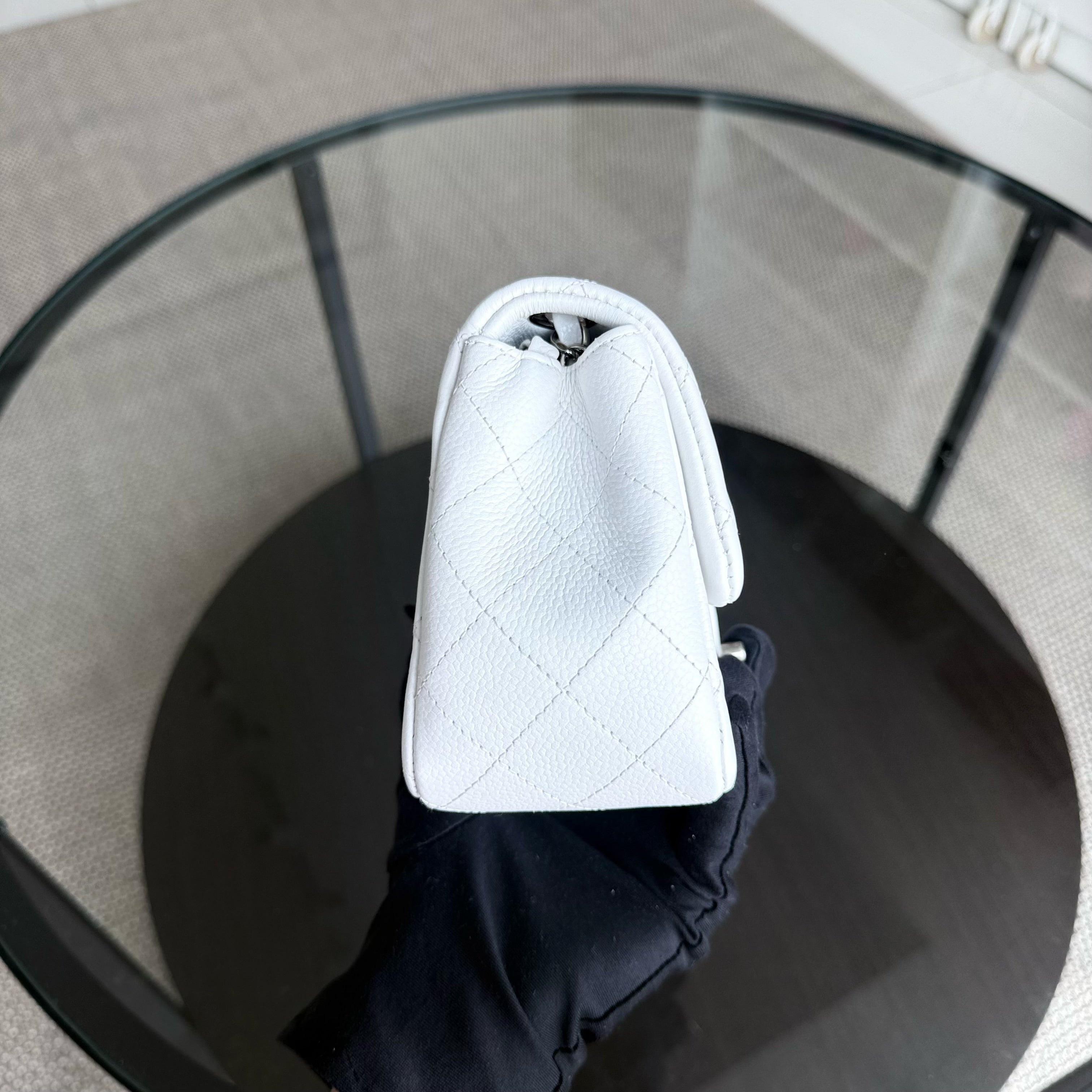 Chanel Classic Flap Mini Square - Caviar Quilted White Silver Hardware Series 18