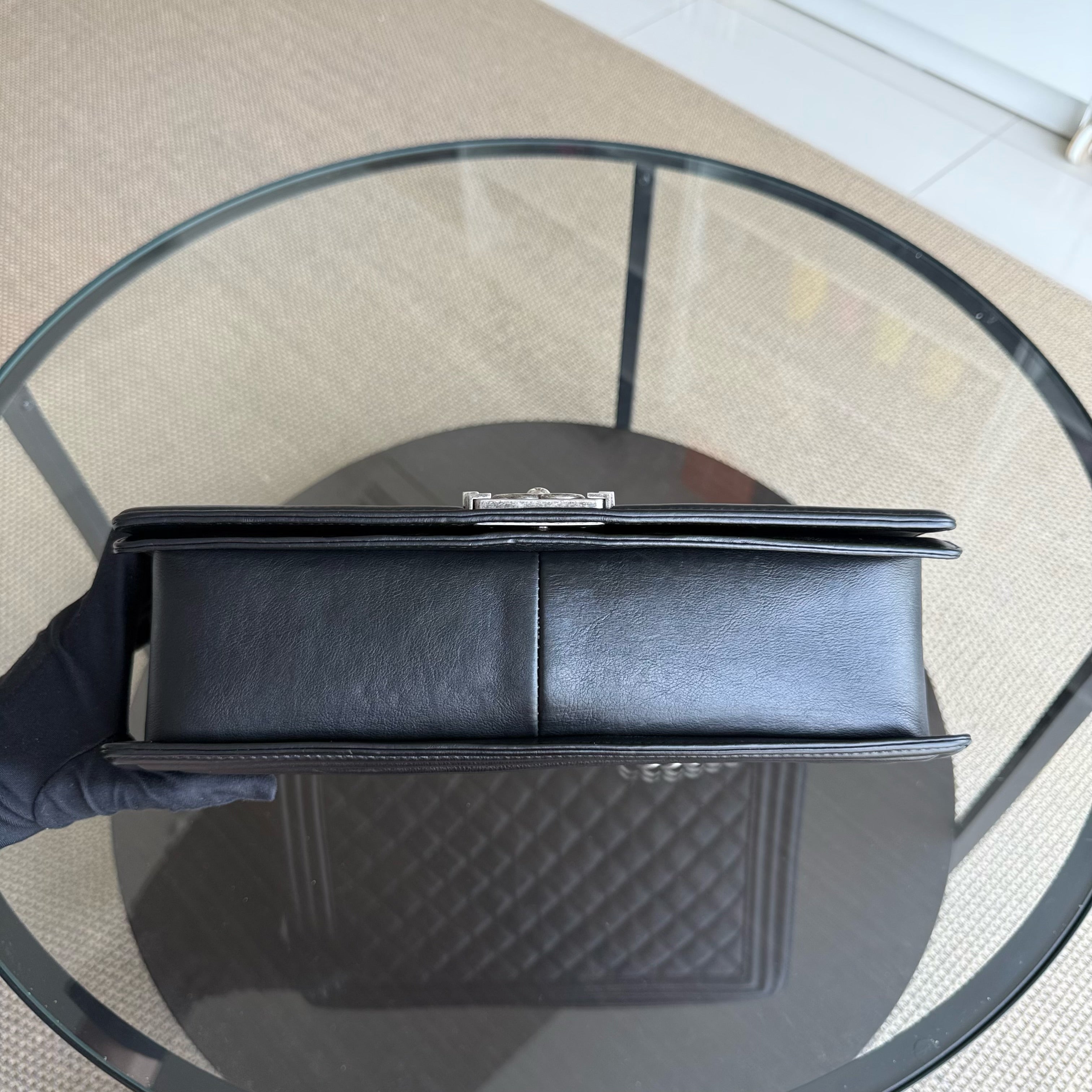 Chanel Boy Large - Quilted Grained Calfskin Black Silver Hardware Series 17