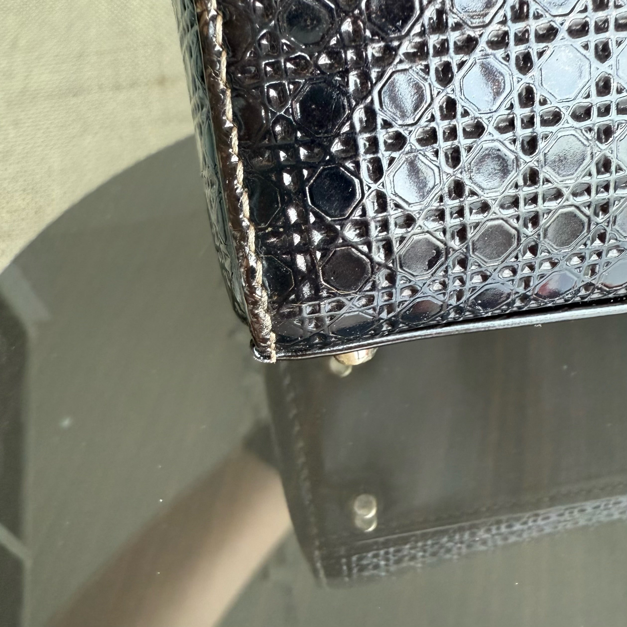 Dior Lady Mini - Calfskin Micro-Cannage Metallic Gold Gold Hardware Adjustable Strap