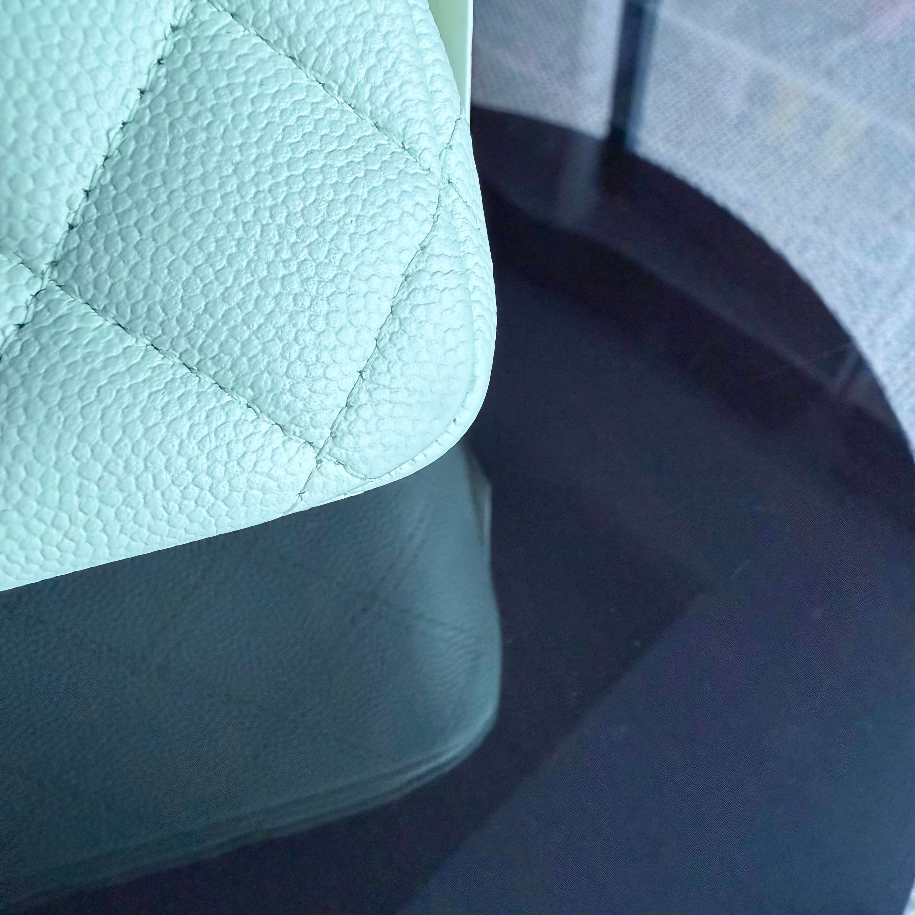 Chanel Classic Flap Medium - Caviar 25CM Quilted Grained Calfskin Light Mint Green Gold Hardware Microchip