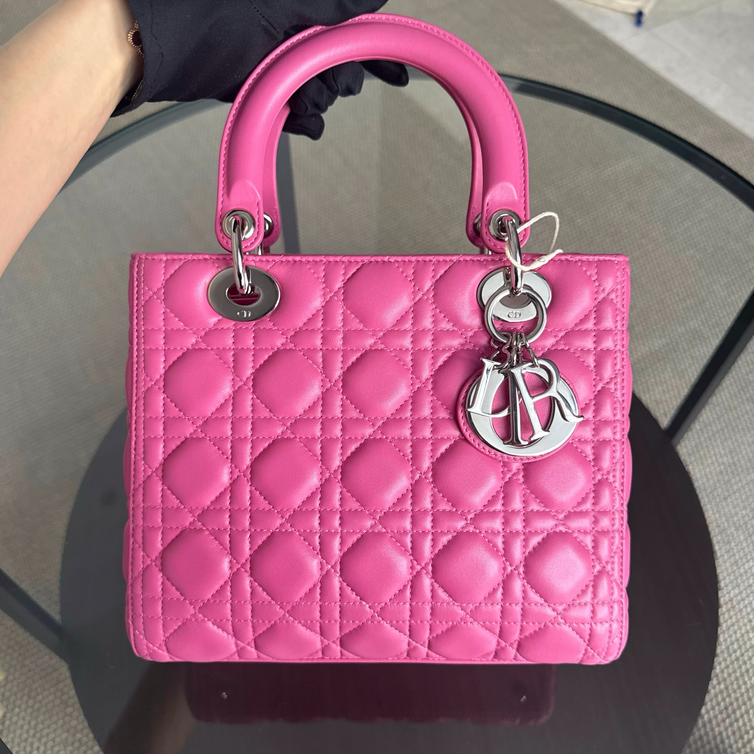 Dior Lady Medium - Cannage Lambskin Barbie Pink Silver Hardware Strap
