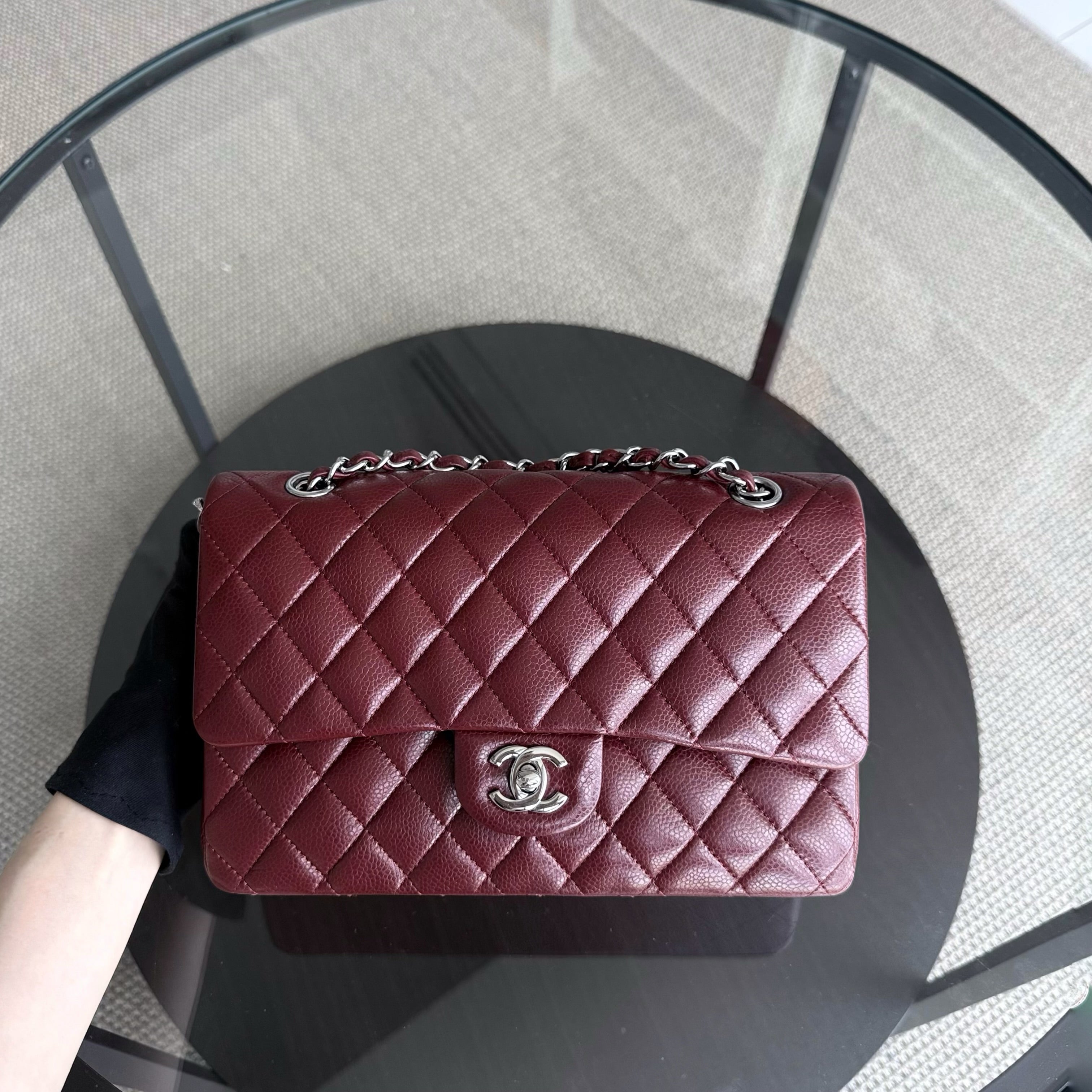 Chanel Classic Flap Medium - Caviar 25CM Quilted Grained Calfskin Burgundy Dark Red Silver Hardware Series 15