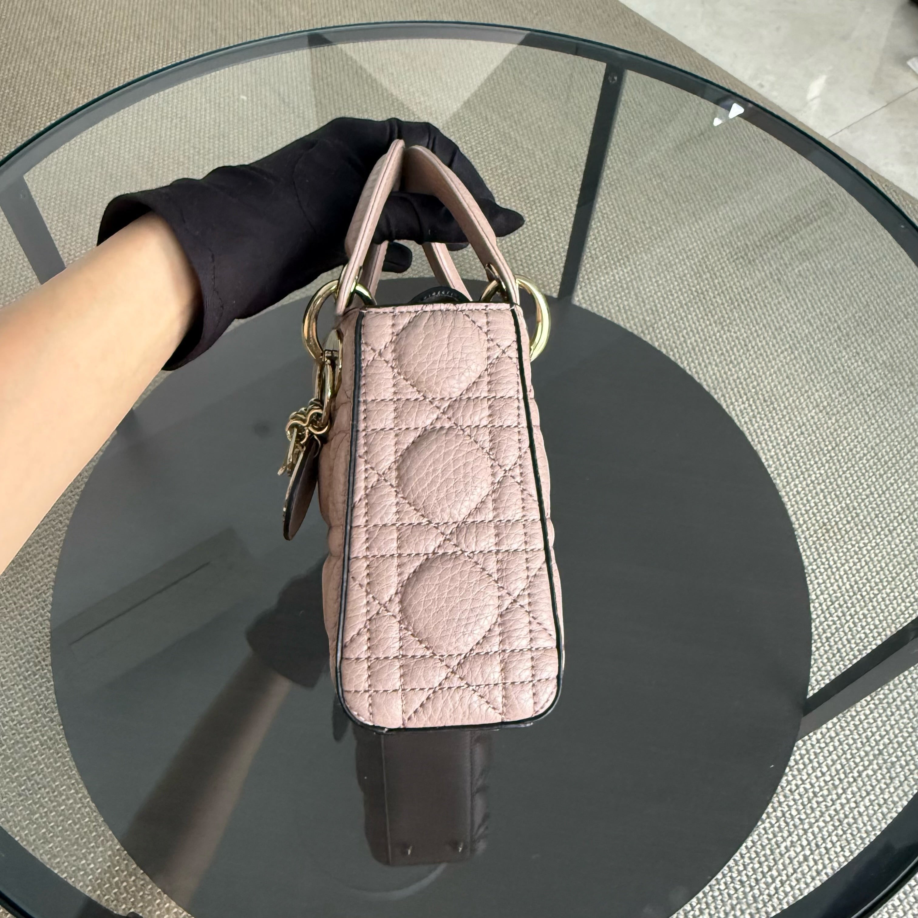 Dior Lady Mini - Cannage Grained Calfskin Blush Gold Hardware
