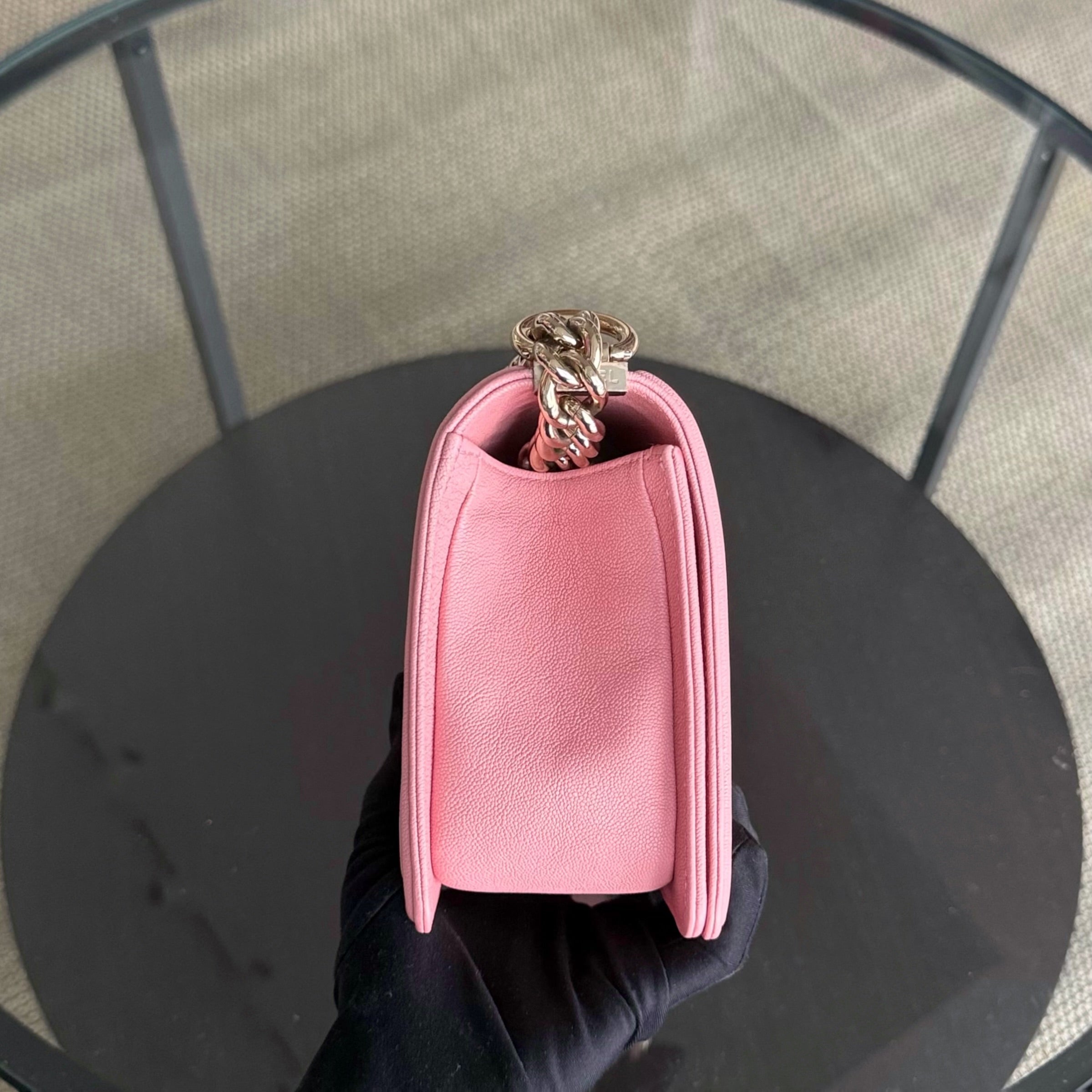 Chanel Boy Medium - Caviar 25CM Quilted Pink Gold Hardware Series 27