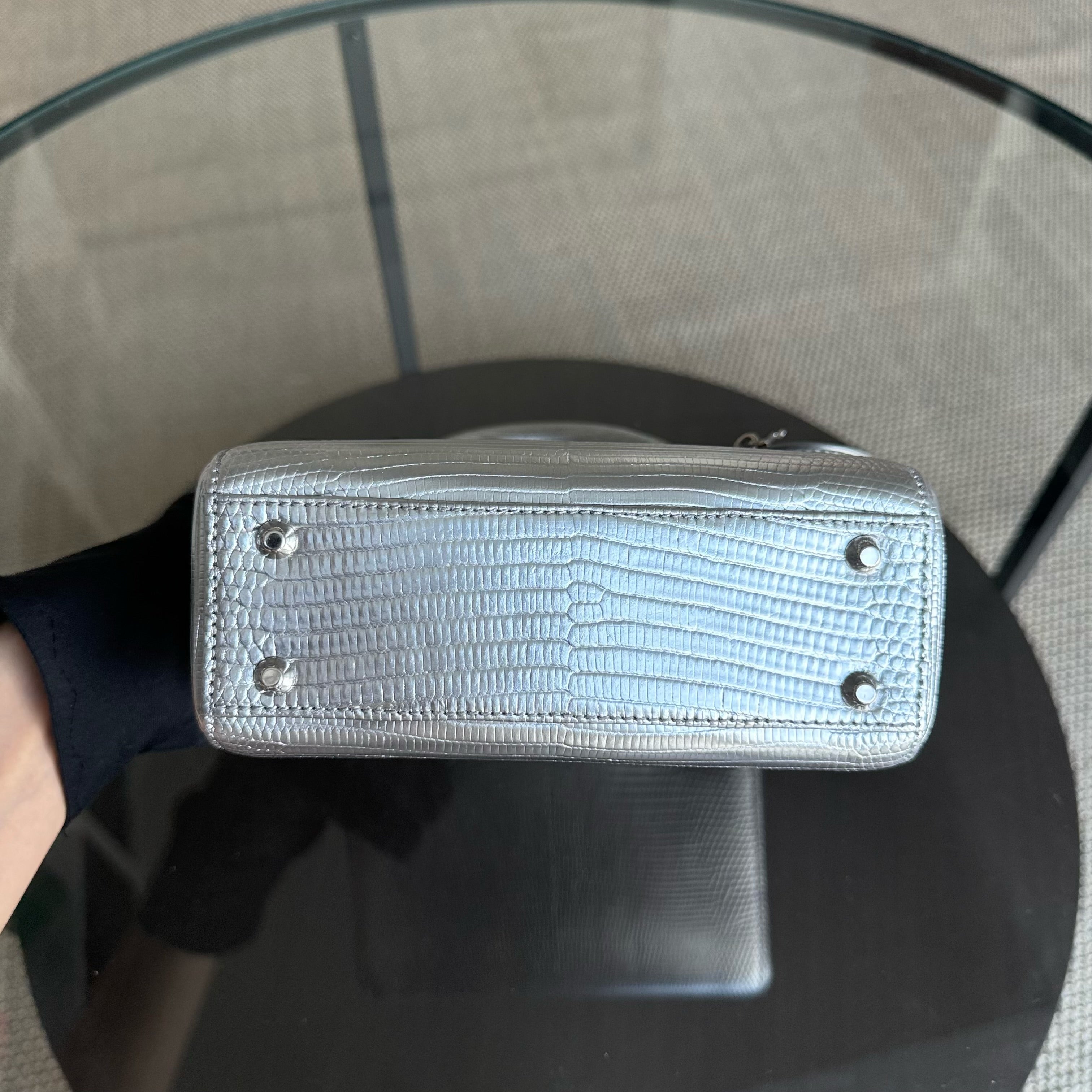 Dior Lady Mini - Exotic Lizard Gray Silver Hardware