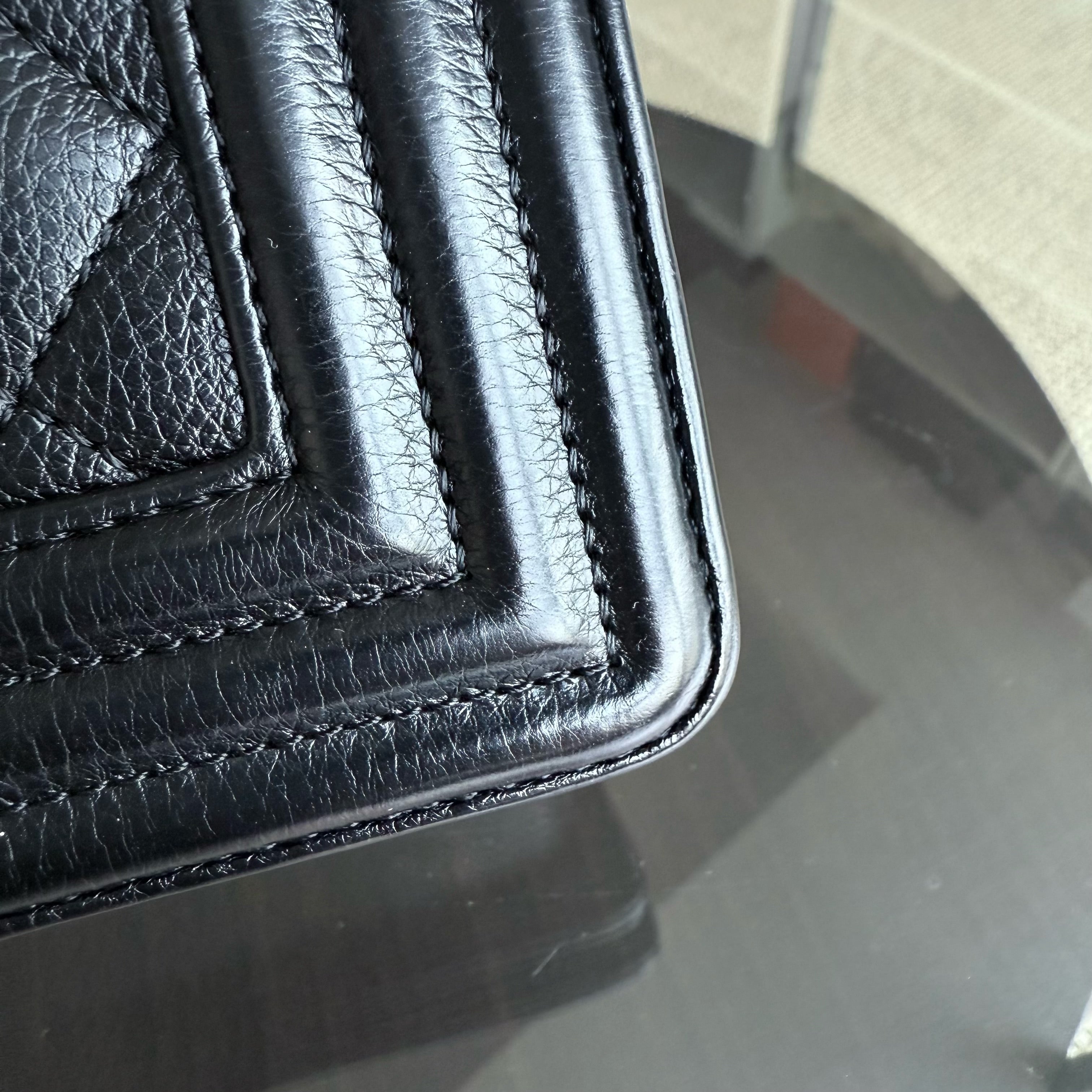 Chanel Boy Medium - 25CM Quilted Grained Calfskin Black Silver Hardware Series 23