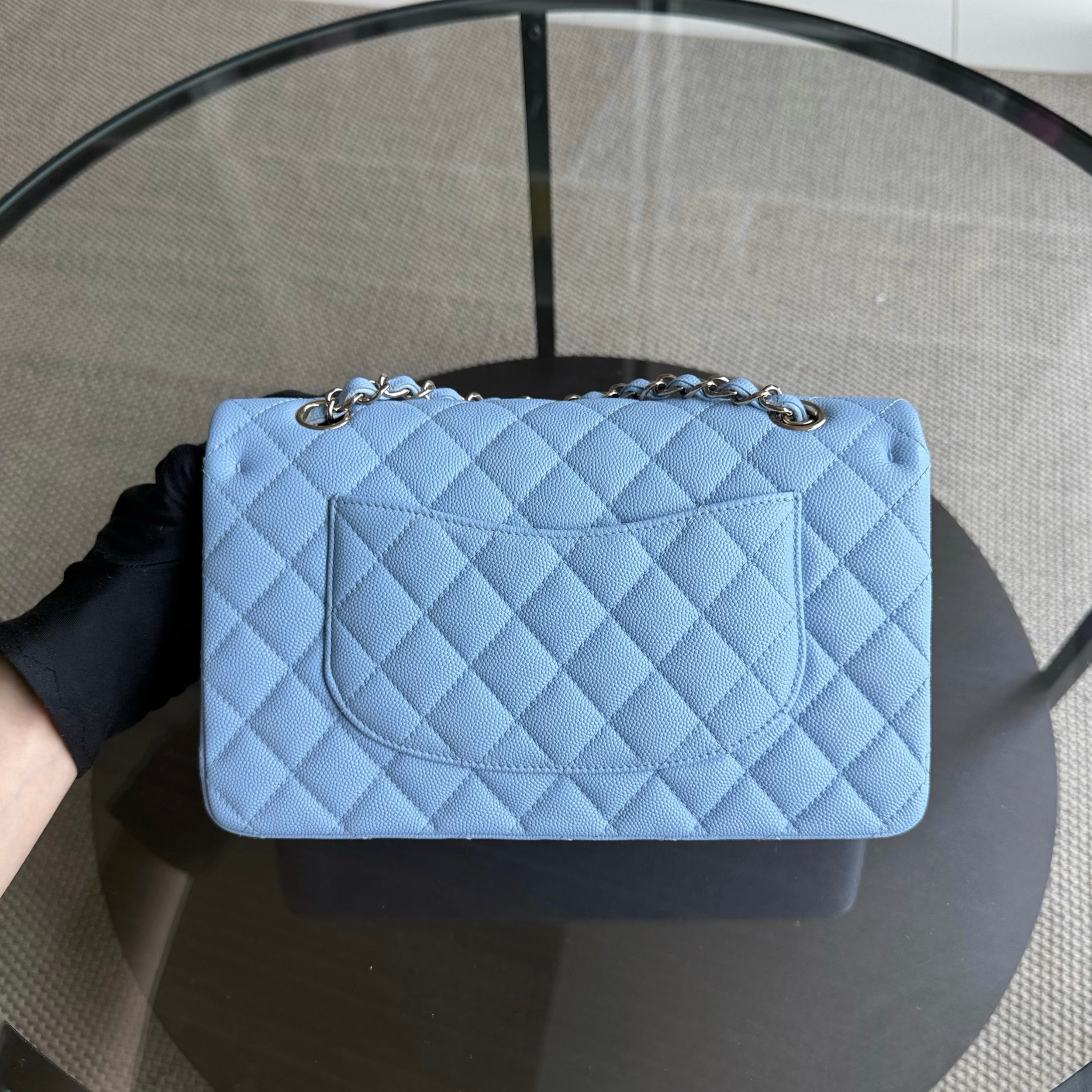 Chanel Classic Flap Medium - Caviar 25CM Quilted Light Blue Gold Hardware Microchip