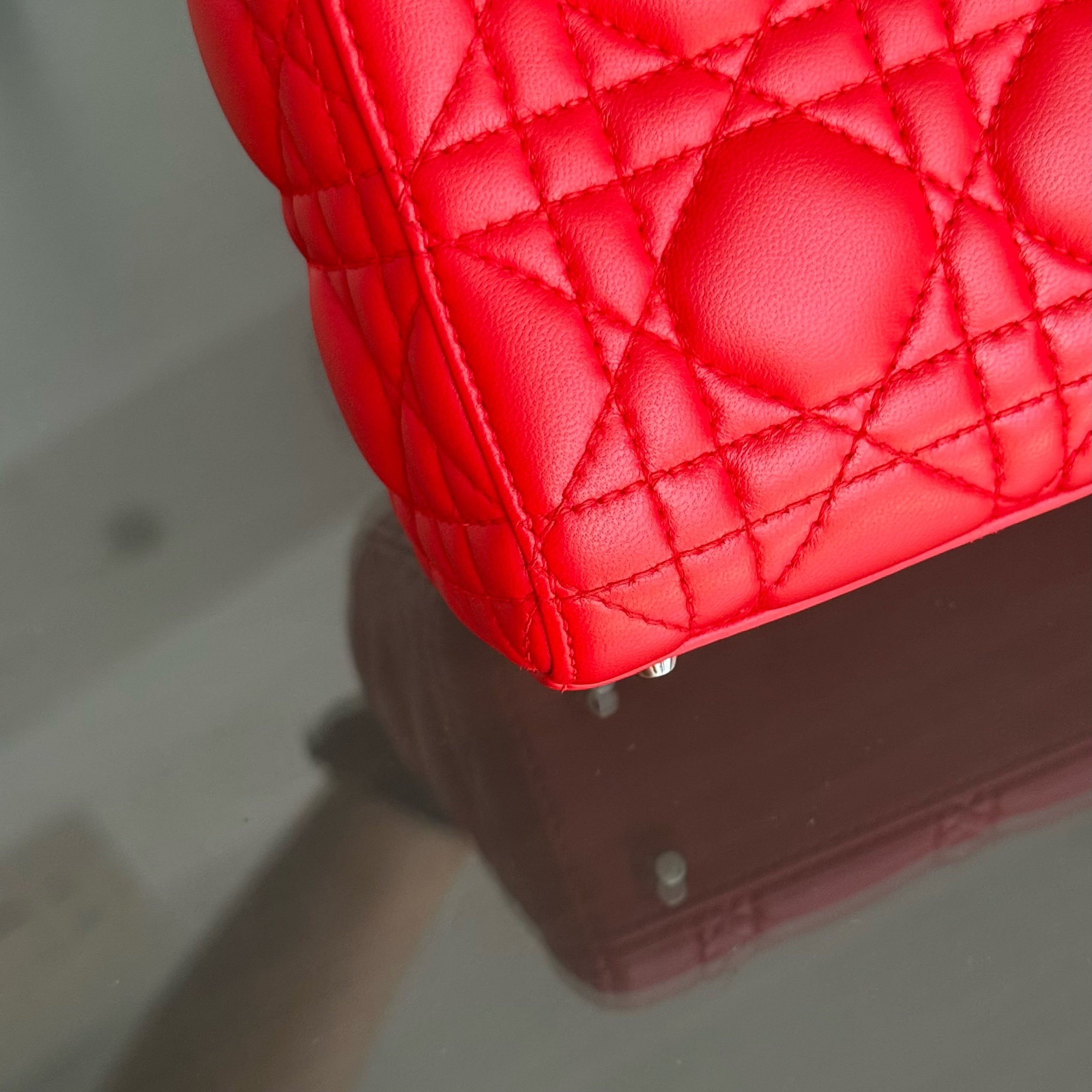 Dior Lady Mini - Cannage Lambskin Red Silver Hardware Adjustable Strap