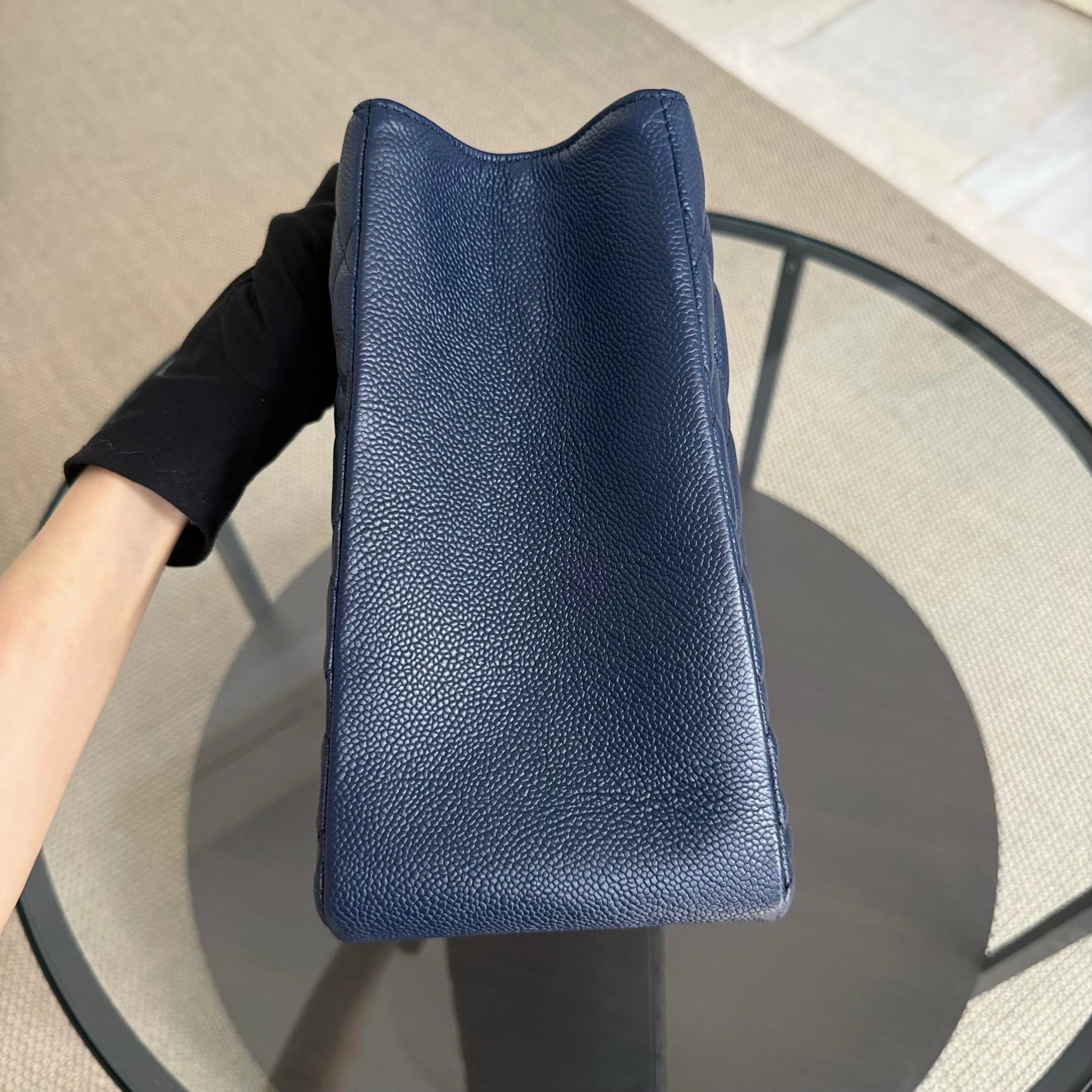 Chanel GST Grand Shopping Tote - Dark Blue Caviar Quilted Silver Hardware Series 13