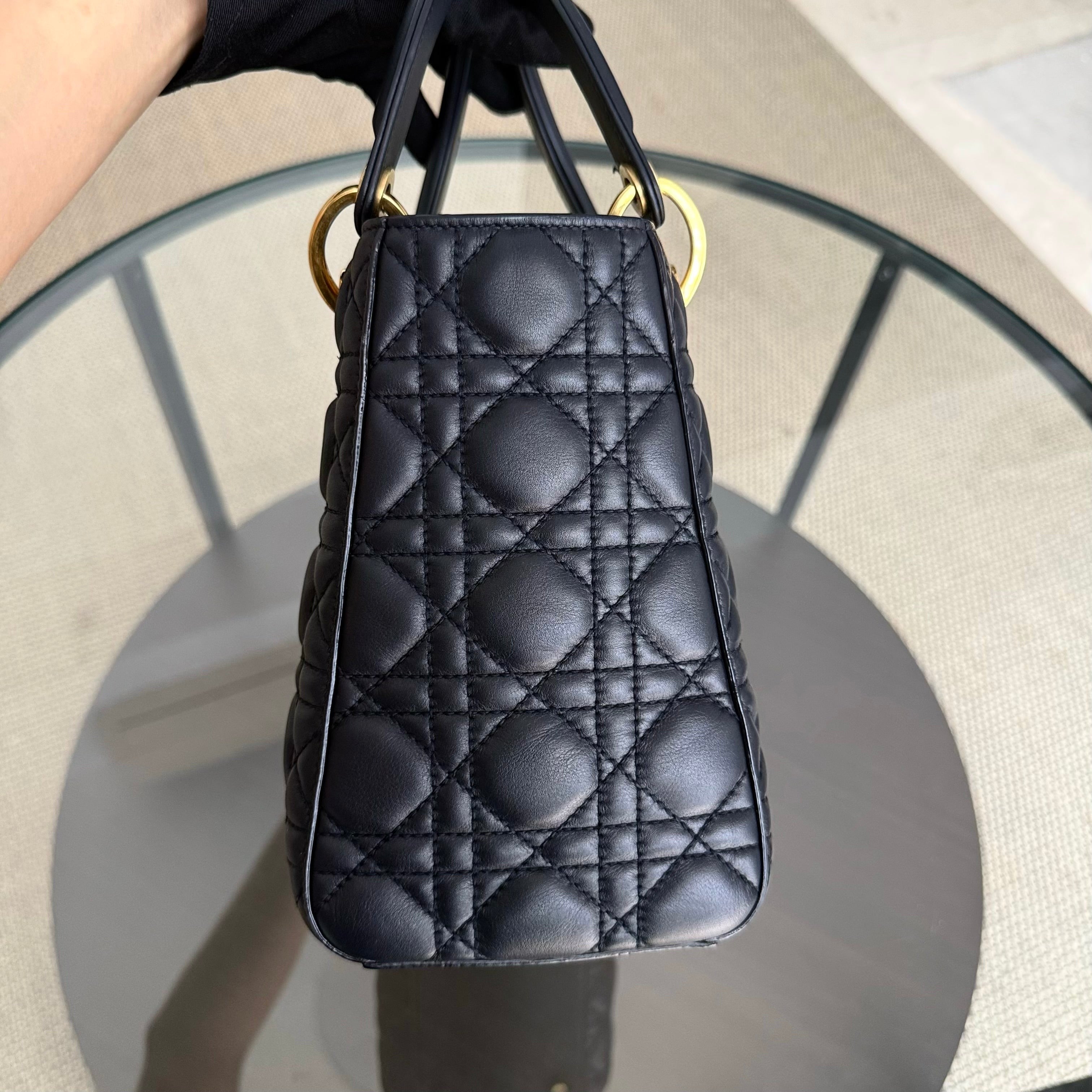 Dior Lady Medium Flap - Cannage Calfskin Midnight Blue Gold Hardware