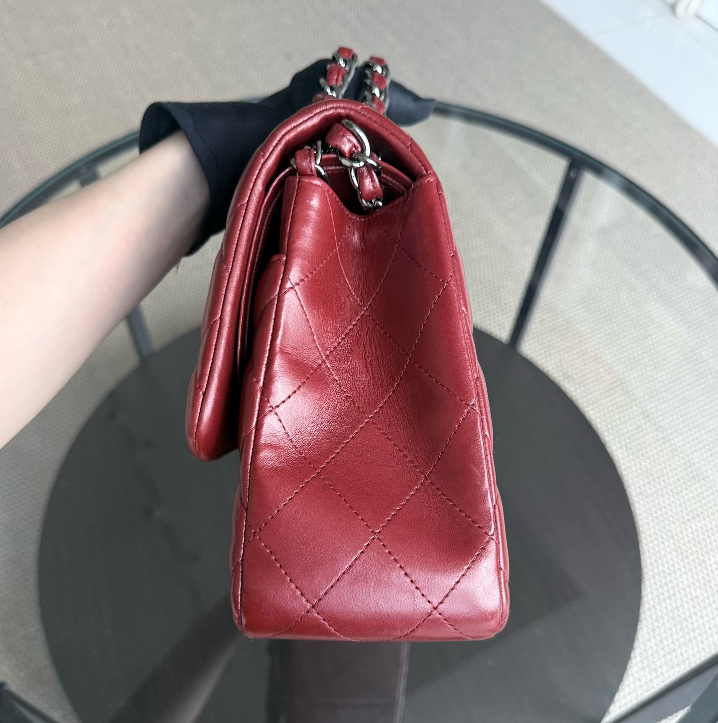 Chanel Classic Flap Jumbo - Double Flap 30CM Quilted Lambskin Dark Red Gold Hardware Series 15