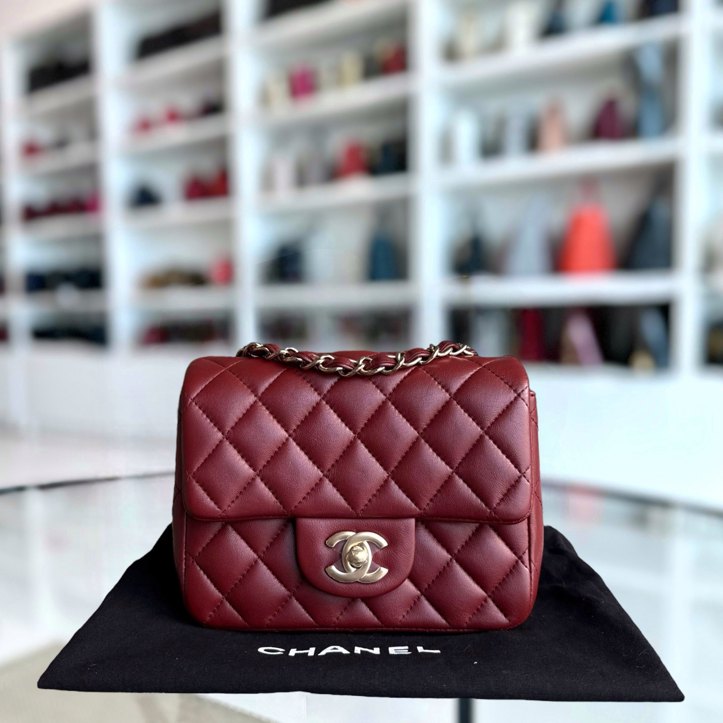 Chanel Classic Flap Mini Square - 17CM Quilted Lambskin Red Gold Hardware Series 24