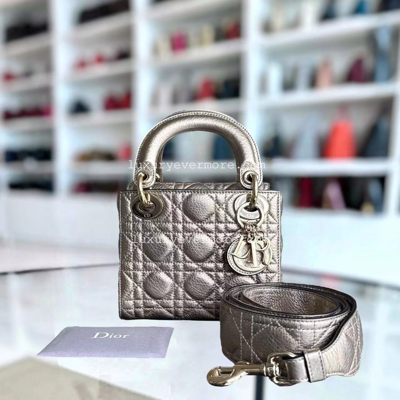 Dior Lady Mini - Cannage Calfskin Metallic Gold Golden Hardware