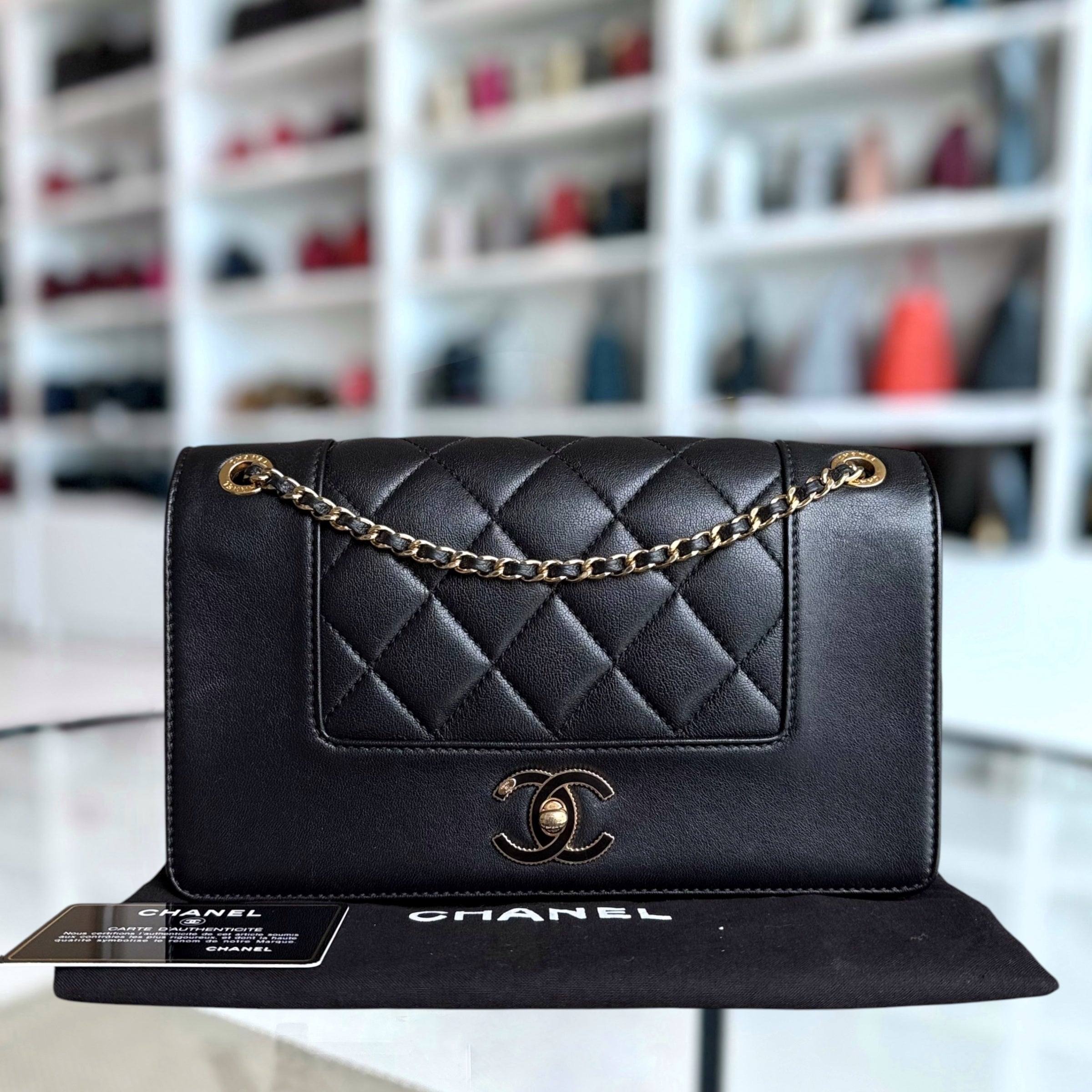 Chanel Mademoiselle Medium - 25CM Quilted Lambskin Black Gold Hardware Series 21 & Half of amount for Chanel Classic Flap BLACK CAVIAR GHW MEDIUM & Balance of Chanel Classic Flap Medium - Caviar 25CM Quilted Cream white Gold Hardware