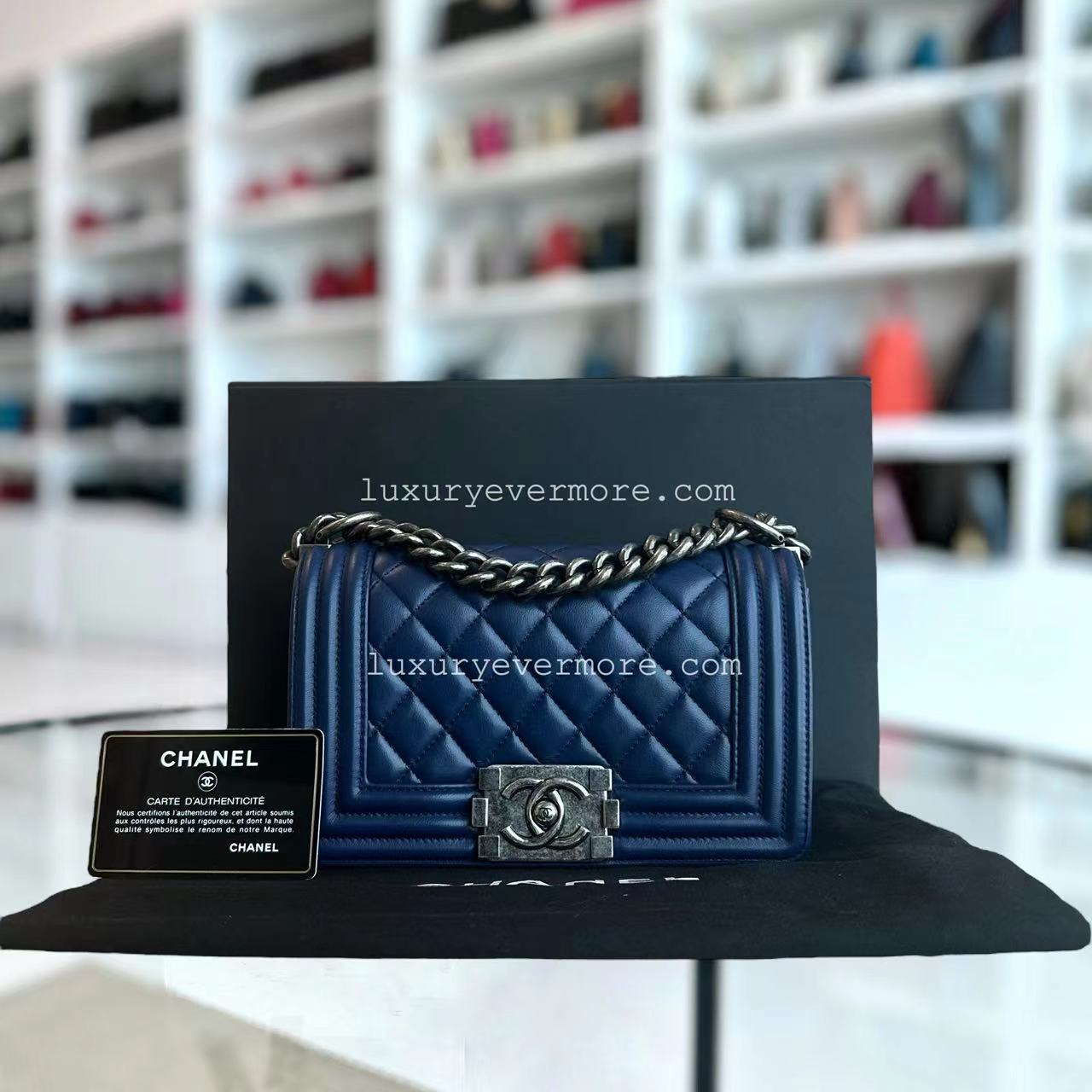 Chanel Boy Small - Quilted Lambskin Dark Blue Ruthenium Silver Hardware Series 21