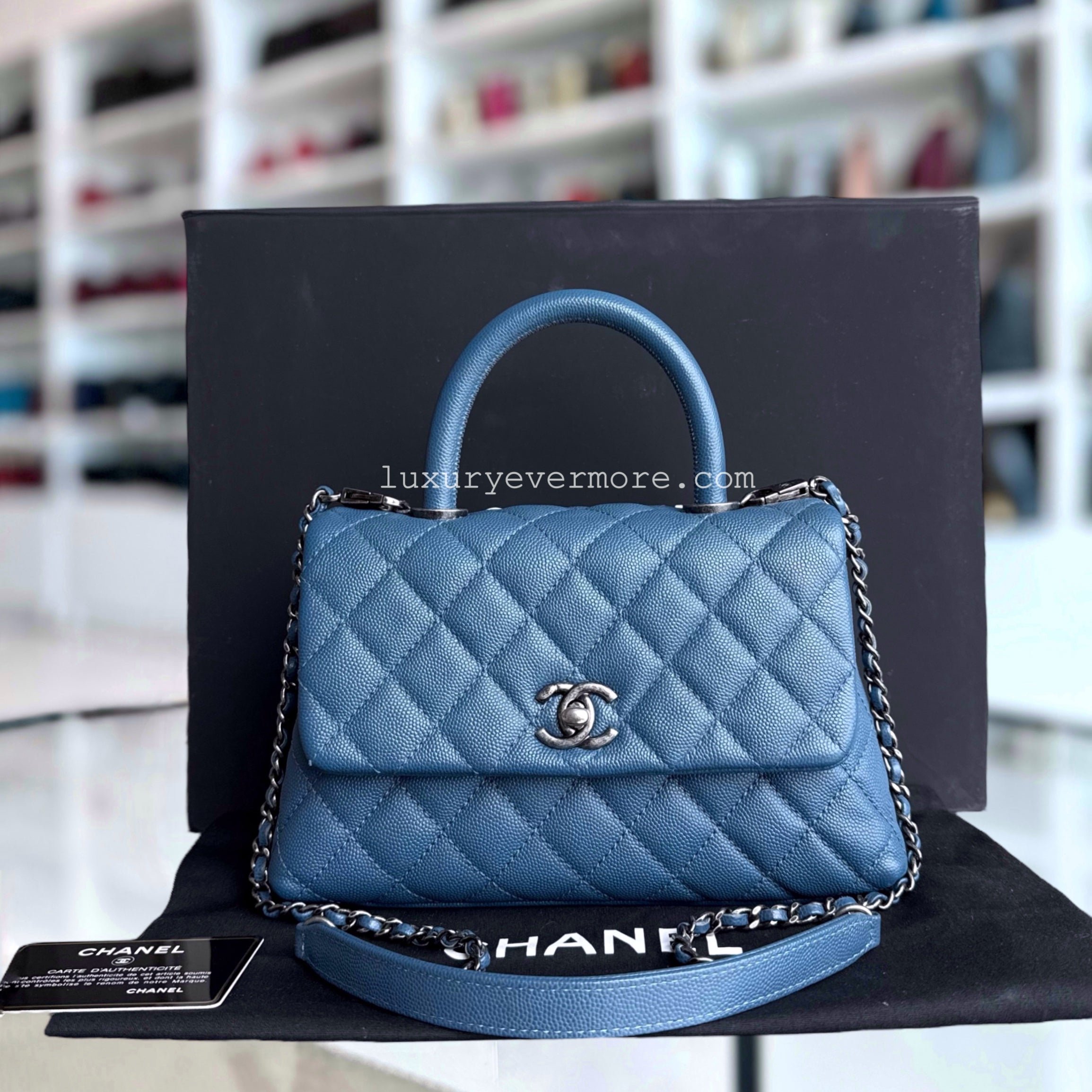 Chanel Coco Handle Small - Caviar Quilted Blue Ruthenium Silver Hardware Series 23