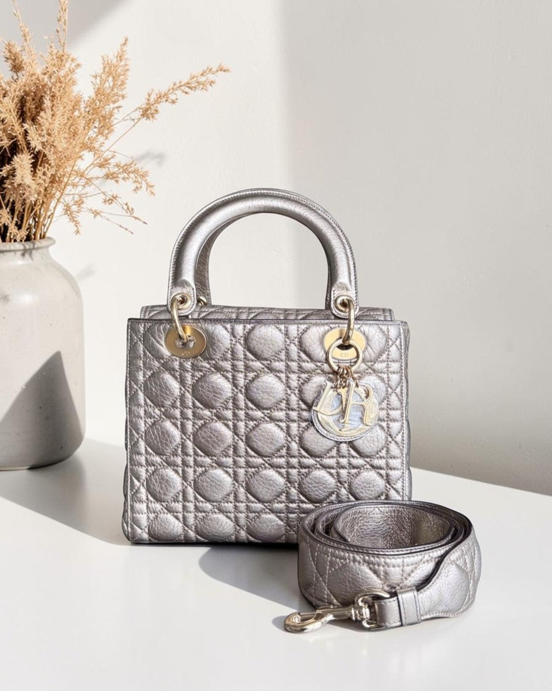 Dior Lady Medium Flap - Cannage Metallic Gold Gold Hardware