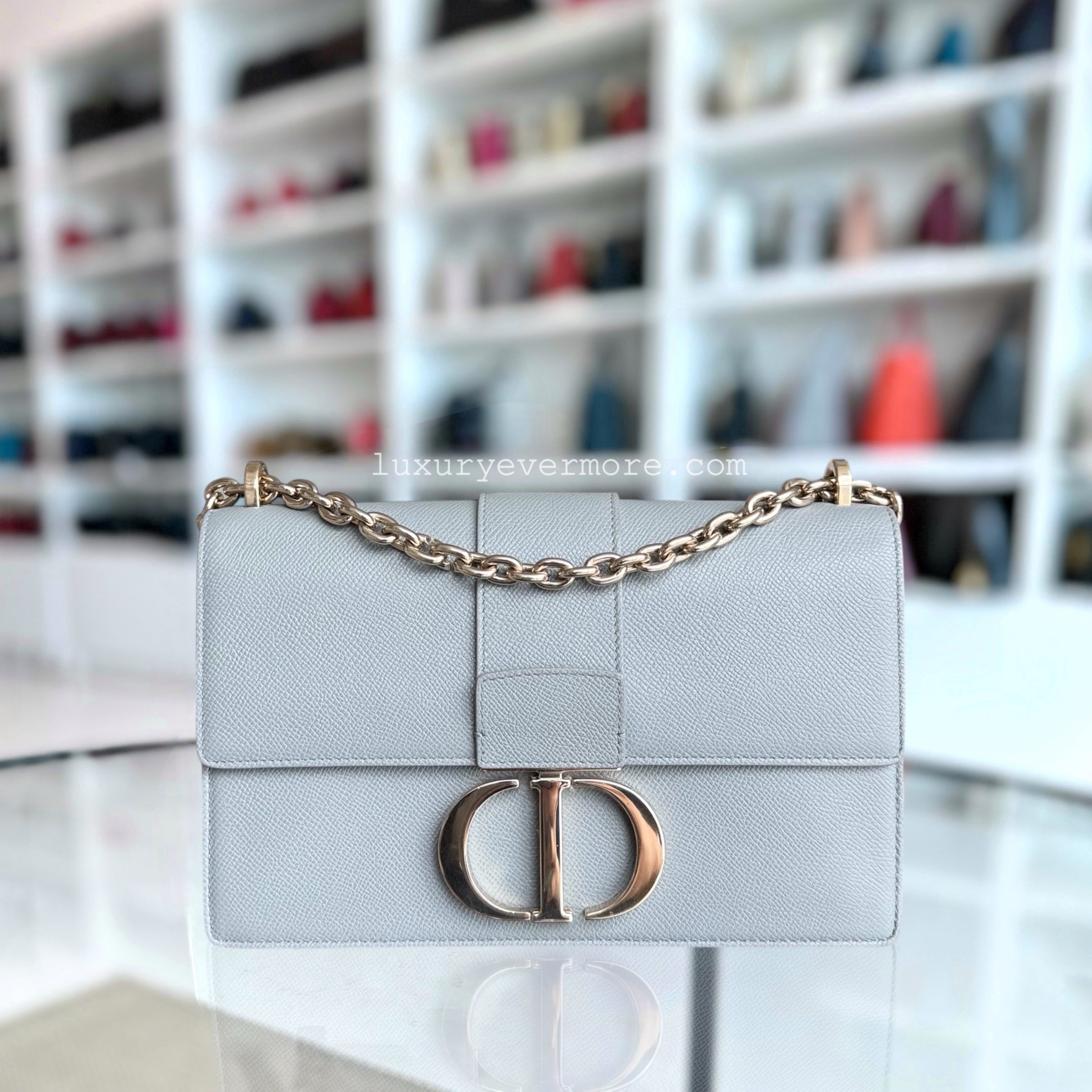 Dior 30 Montaigne - Grained Calfskin Grey Gray Gold Hardware