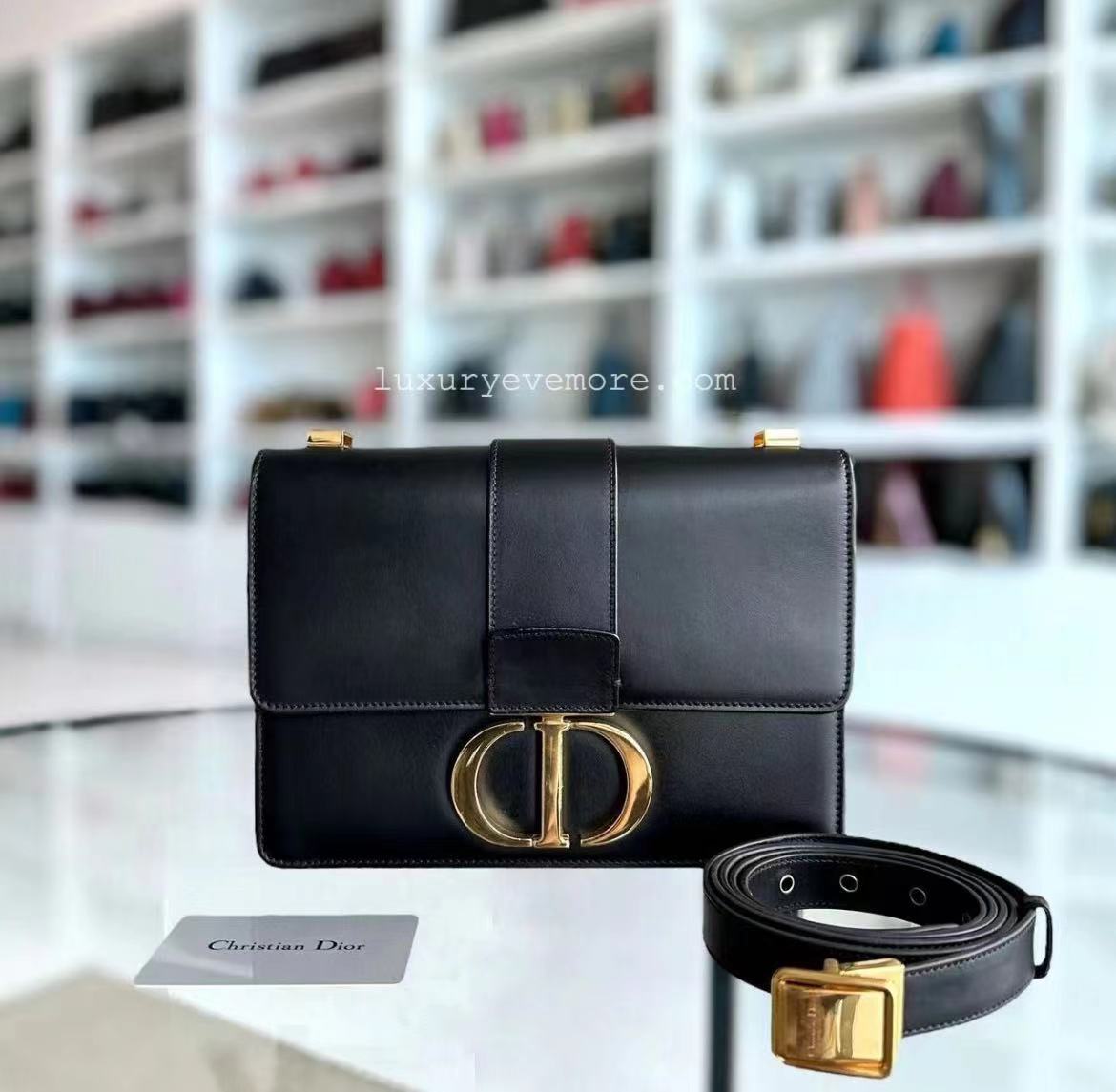 Dior 30 Montaigne - Smooth Calfskin Black Golden Hardware with Strap