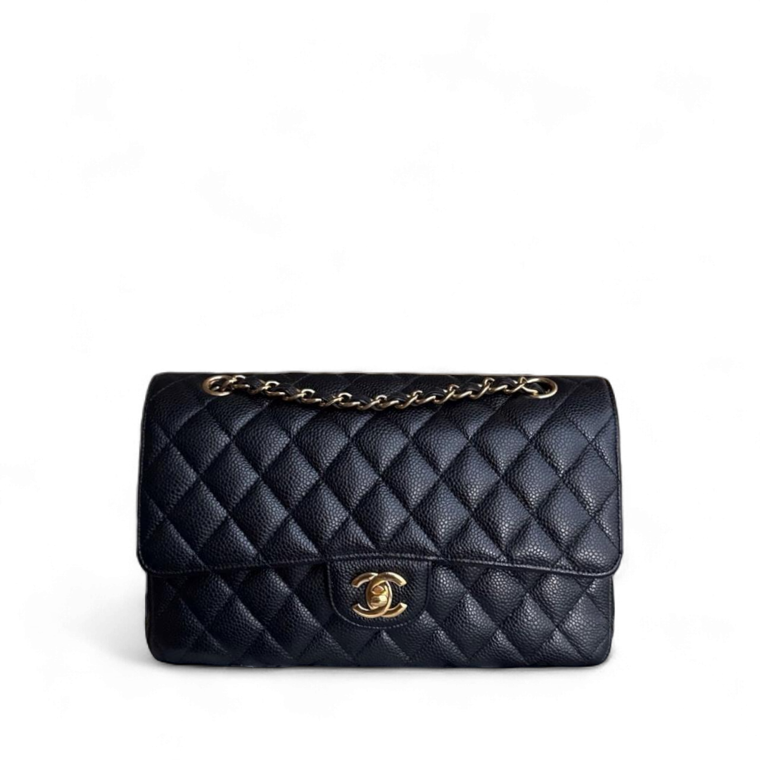 Chanel Classic Flap Medium - Caviar 25CM Quilted Grained Calfskin Black Gold Hardware Series 23