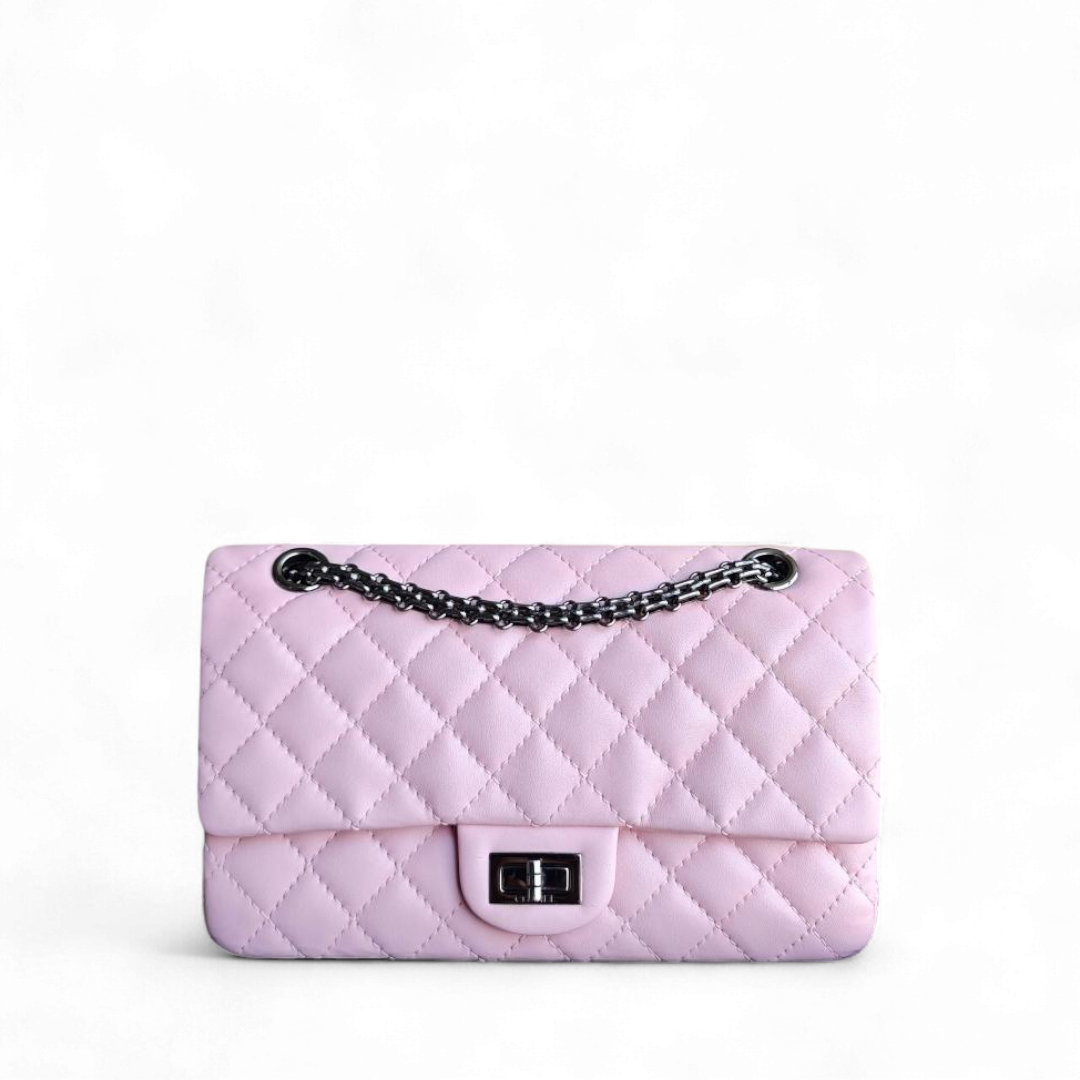 Chanel 2.55 Reissue 225 - 24CM Quilted Lambskin Sakura Light Pink Black Hardware Series 13