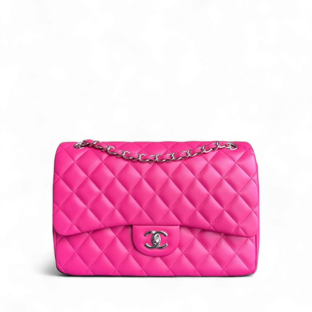 Chanel Classic Flap Jumbo - Double Flap 30CM Quilted Lambskin Hot Pink Silver Hardware Series 19