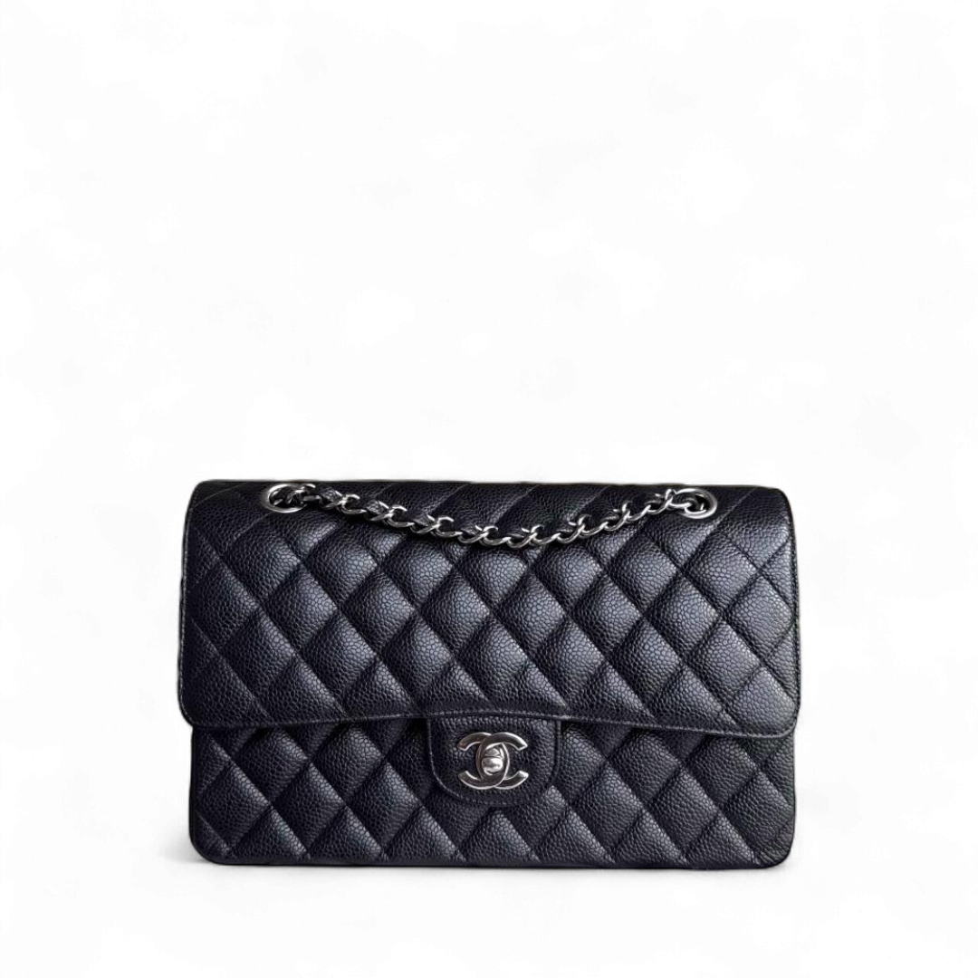 Chanel Classic Flap Medium - Caviar 25CM Quilted Grained Calfskin Black Silver Hardware Series 21