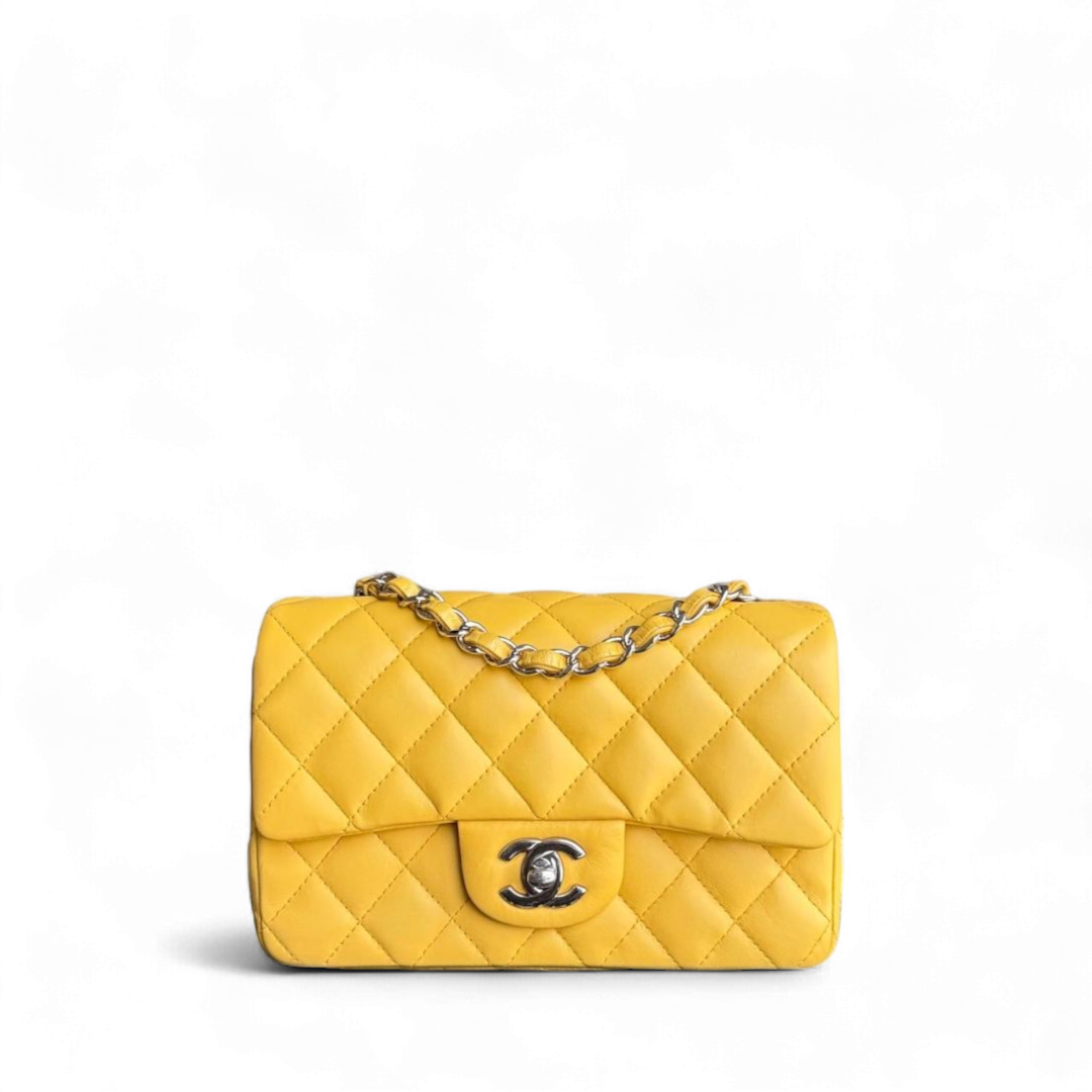Chanel Classic Flap Mini - 20CM Quilted Lambskin Yellow Silver Hardware Series 25