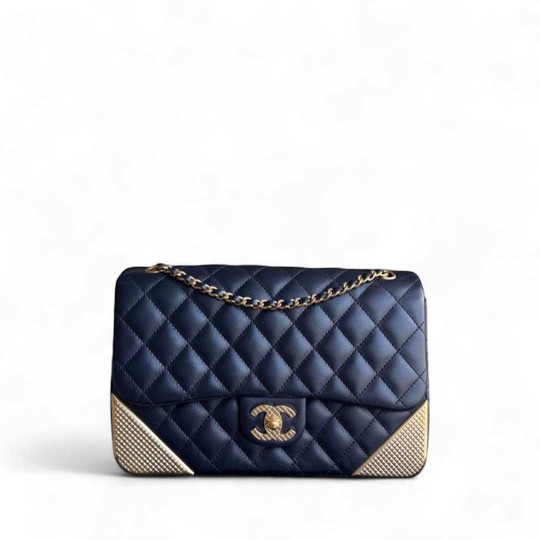Chanel Classic Flap Seasonal - Rock The Corner Quilted Calfskin Dark Blue Gold Hardware Series 23