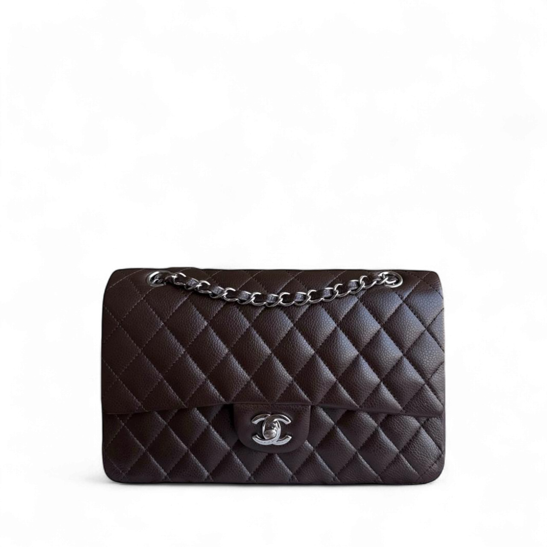 Chanel Classic Flap Medium - Caviar 25CM Quilted Grained Calfskin Dark Brown Silver Hardware Series 14