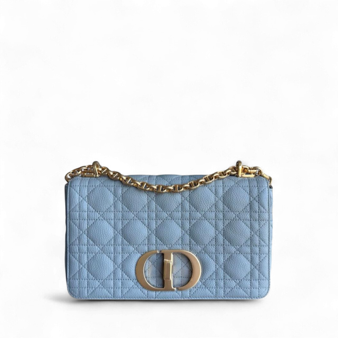 Dior Caro Medium - Cannage Grained Calfskin Grey Gray Gold