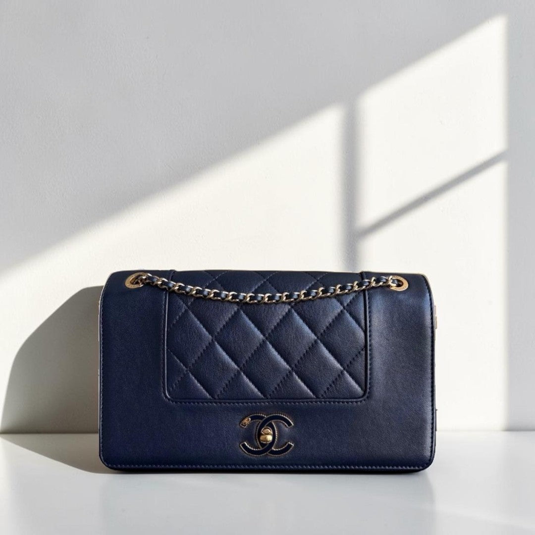 Chanel Mademoiselle Seasonal Flap - Cannage Calfskin Blue Gold Hardware Series 21