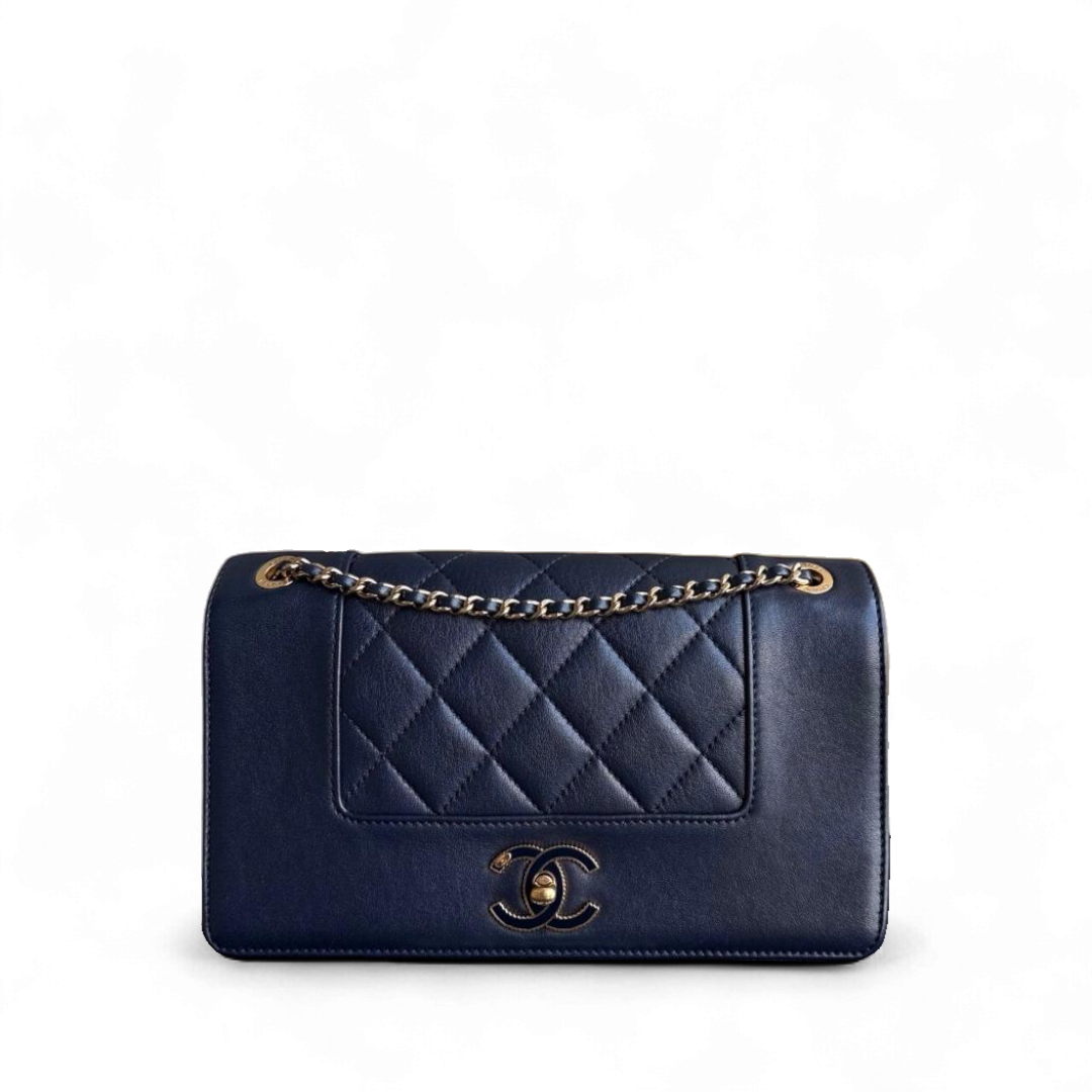 Chanel Mademoiselle Seasonal Flap - Cannage Calfskin Blue Gold Hardware Series 23