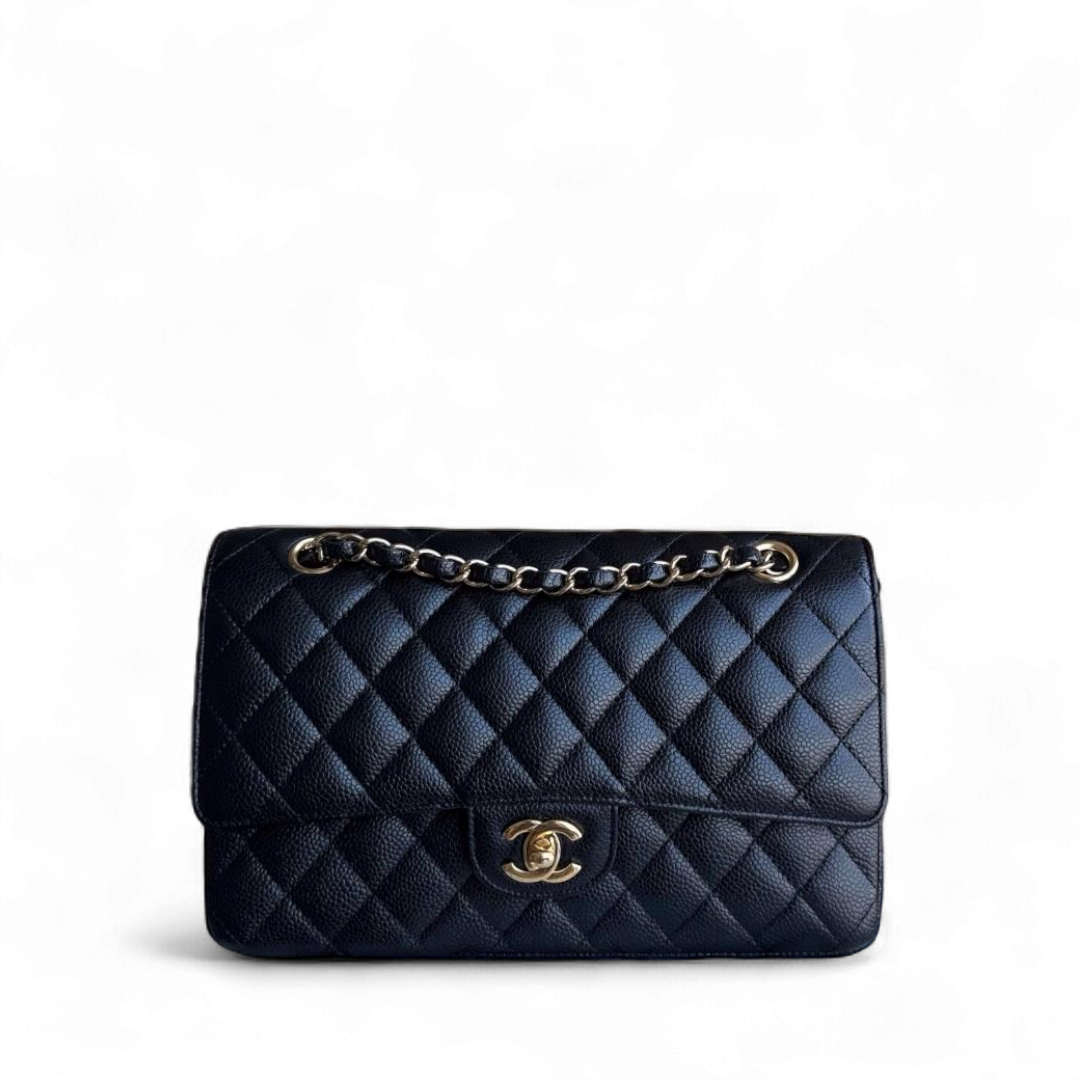 Chanel Classic Flap Medium - Caviar Quilted Grained Calfskin Black Gold Hardware Series 19
