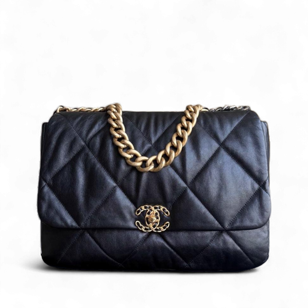 Chanel C19 19Bag Maxi - Quilted Goatskin Black Gold Hardware Series 29