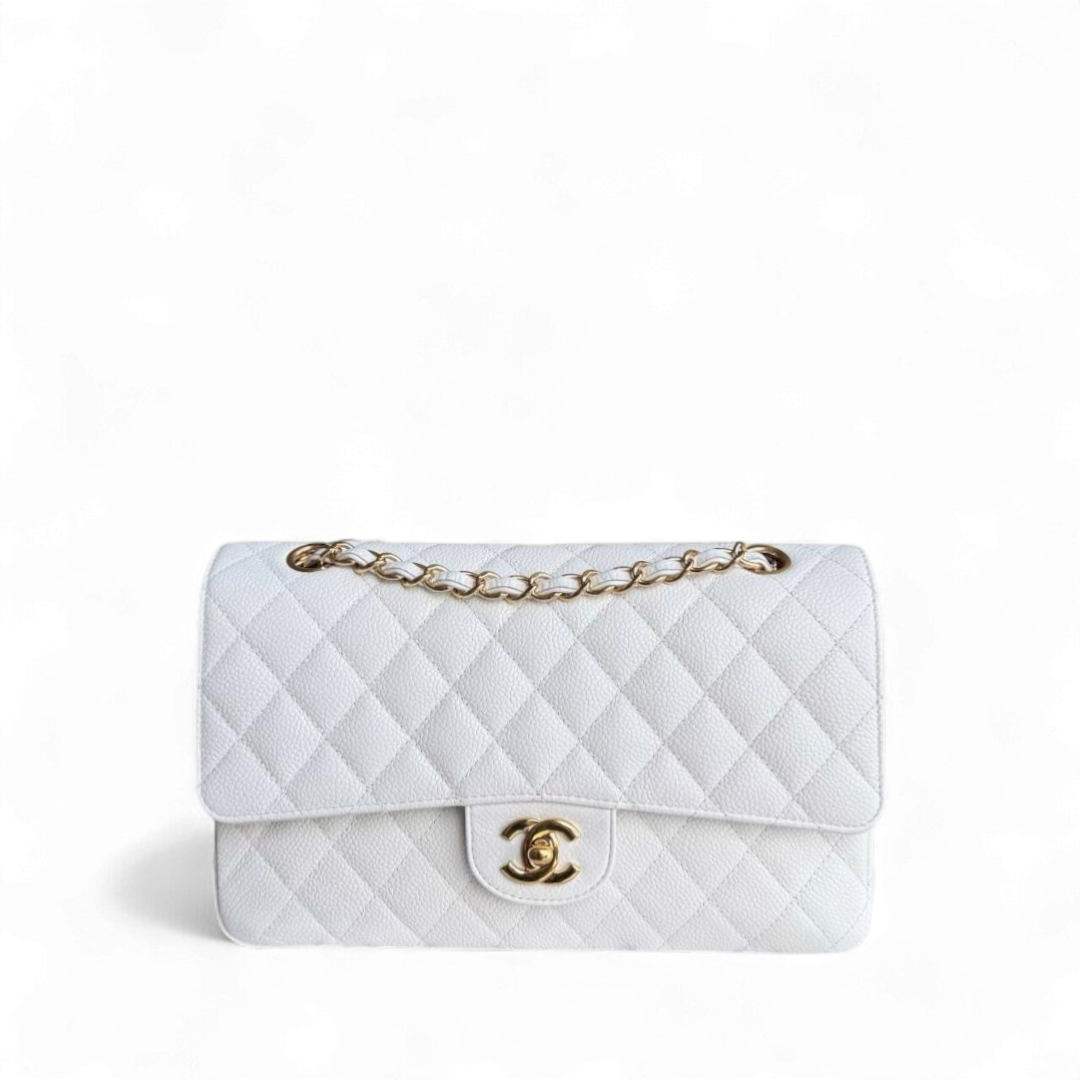 Chanel Classic Flap Medium - Caviar Quilted Grained Calfskin White Gold Hardware Series 14