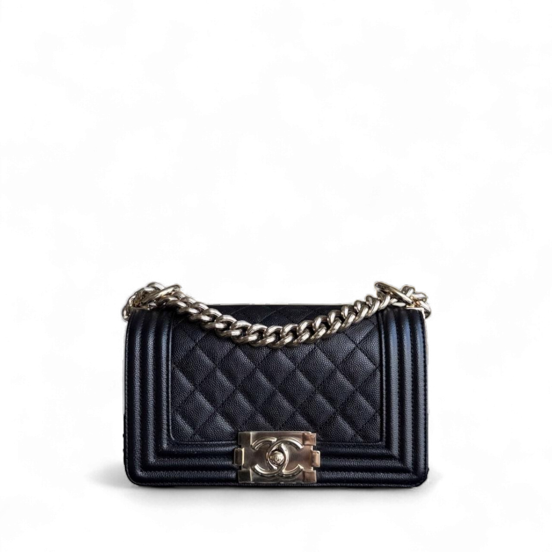 Chanel Boy Small - Caviar Quilted Grained Calfskin Black Gold Hardware Series 23