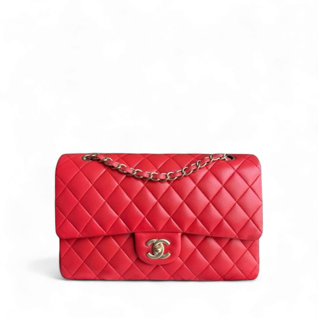 Chanel Classic Flap Medium - 25CM Quilted Lambskin Red Gold Hardware Series 13