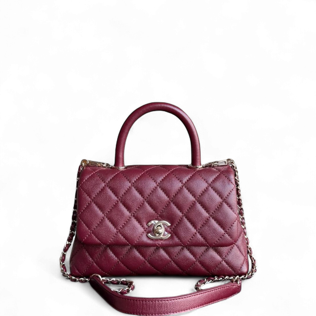 Chanel Coco Handle Small - Caviar Quilted Grained Calfskin Dark Red Burgundy Gold Hardware Series 30