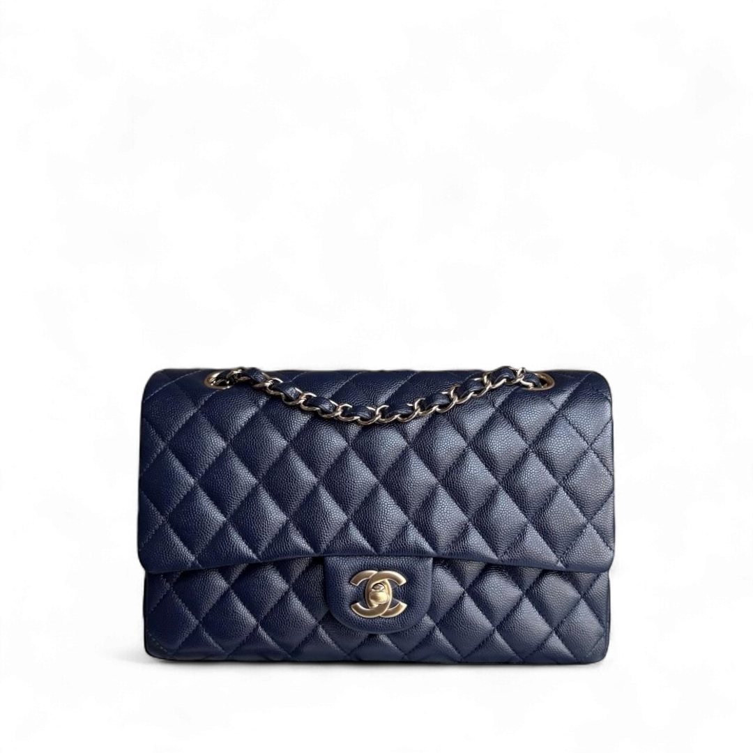 Chanel Classic Flap Medium - Caviar 25CM Quilted Grained Calfskin Dark Navy Blue Gold Hardware Series 31